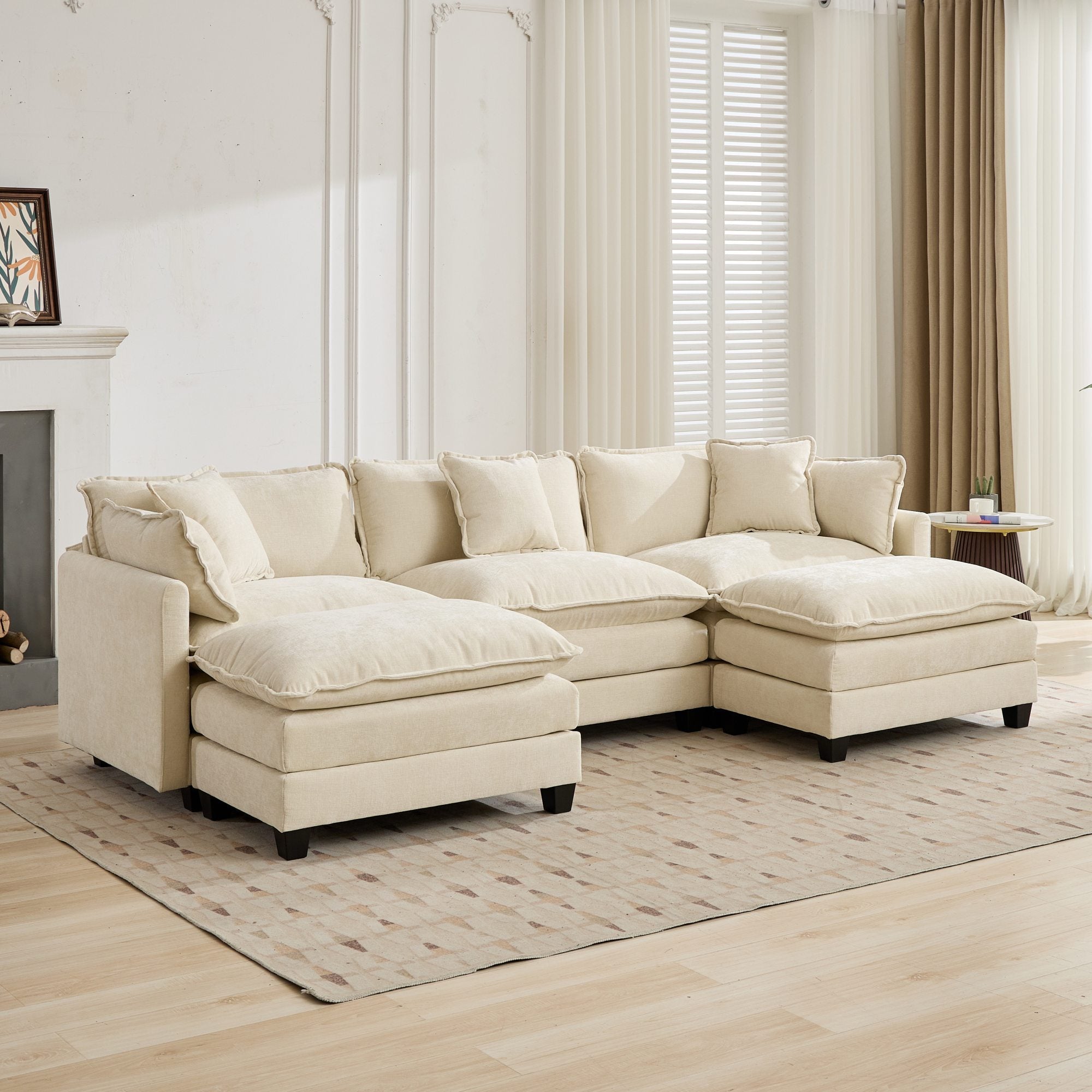 Cloud3 Seats Sofa (Ottoman is not included)Chenille Fabric in Beige