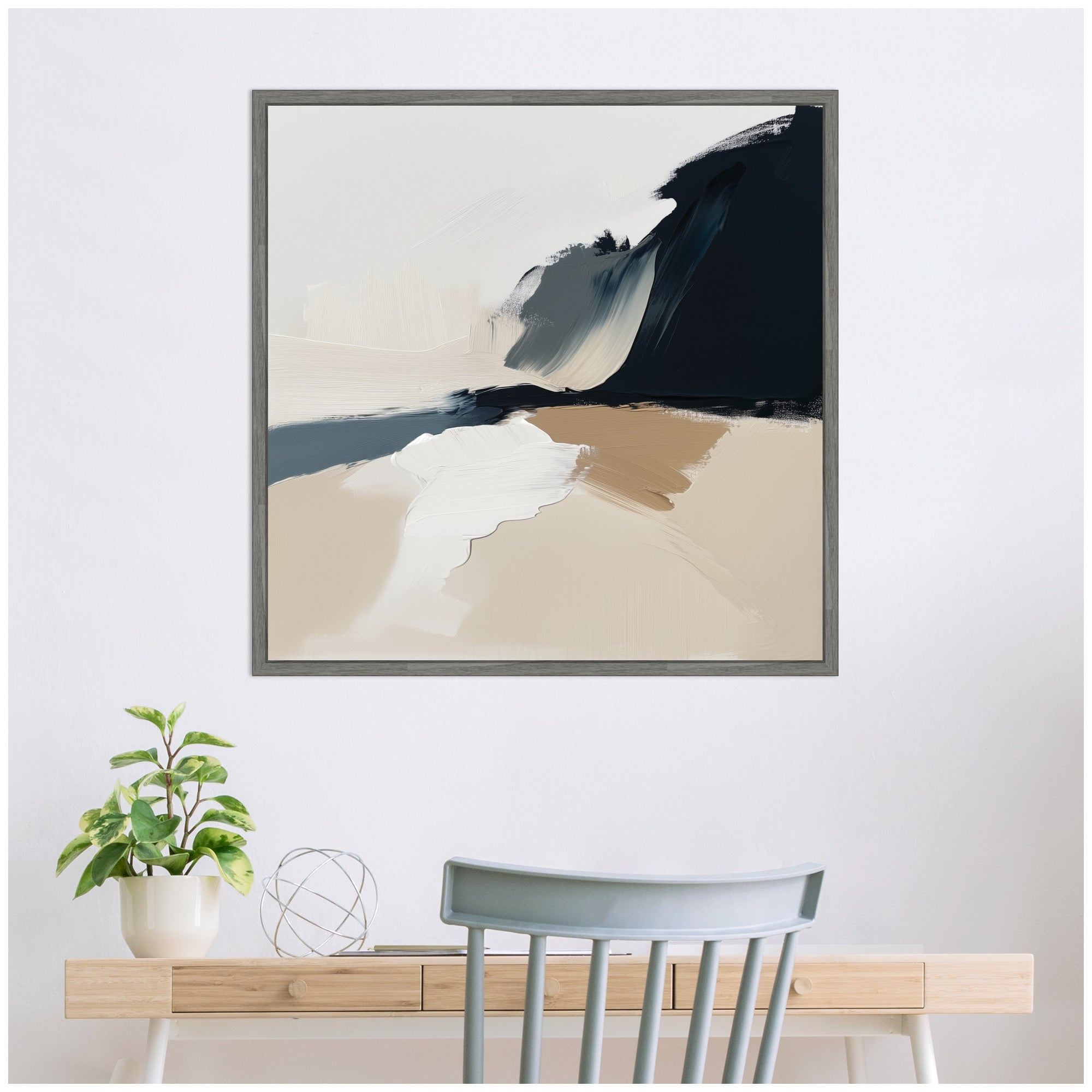 Sylvie Coastal Sand Modern Abstract Landscape II Framed Canvas by The Creative Bunch Studio