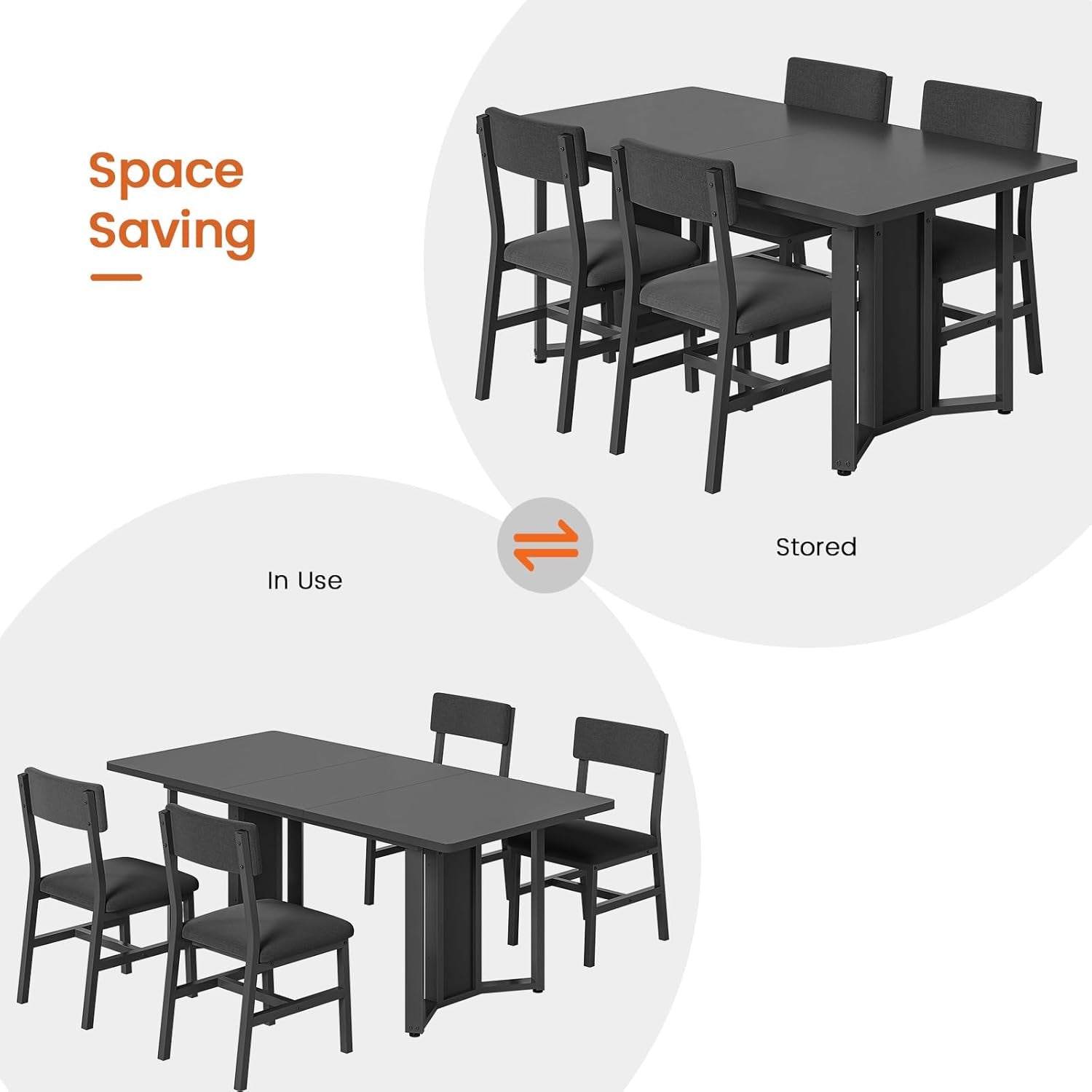 63 Inch Extendable MDF Board Dining Table Set Black Finish