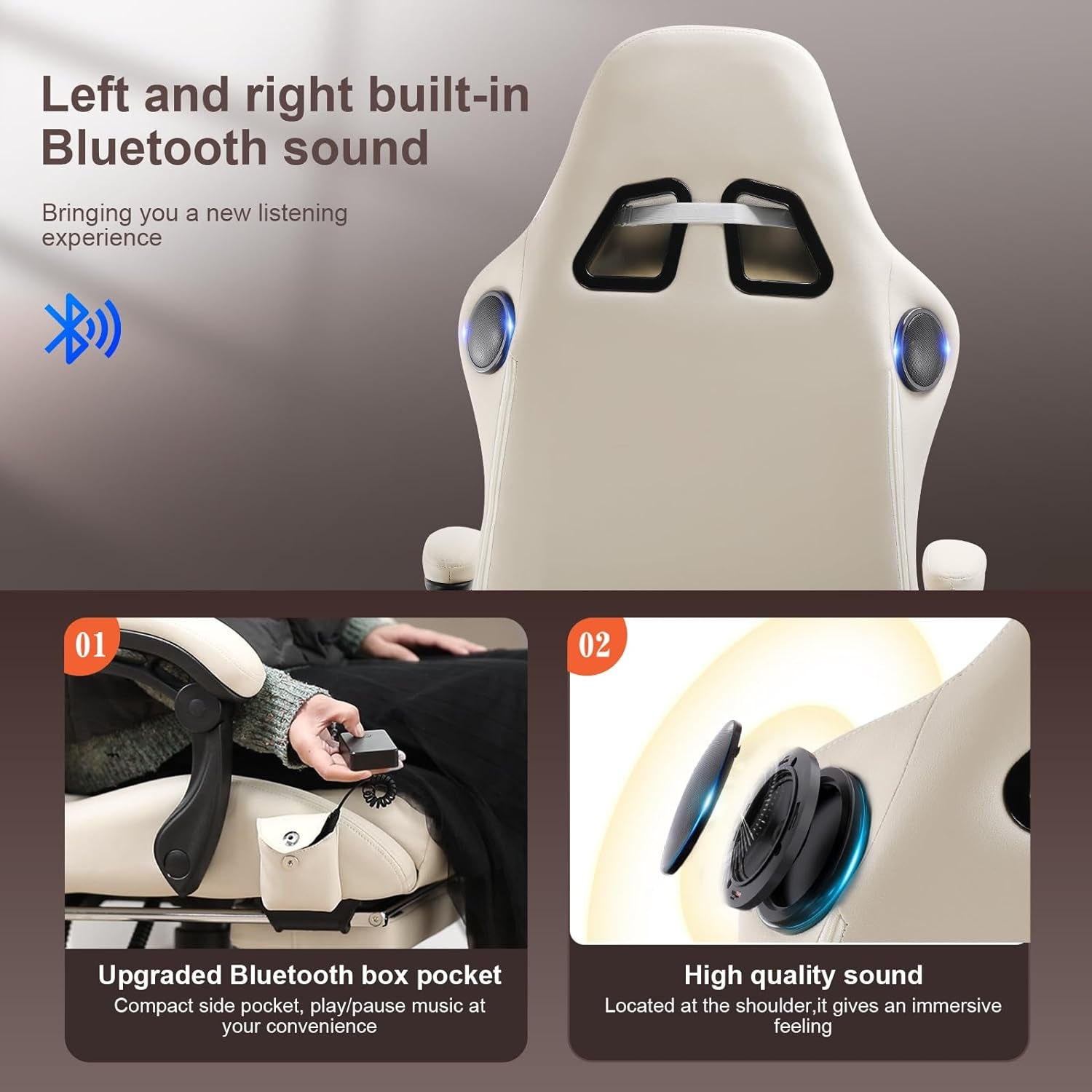 Ivory Bluetooth Speaker Gaming Chair With Footrest