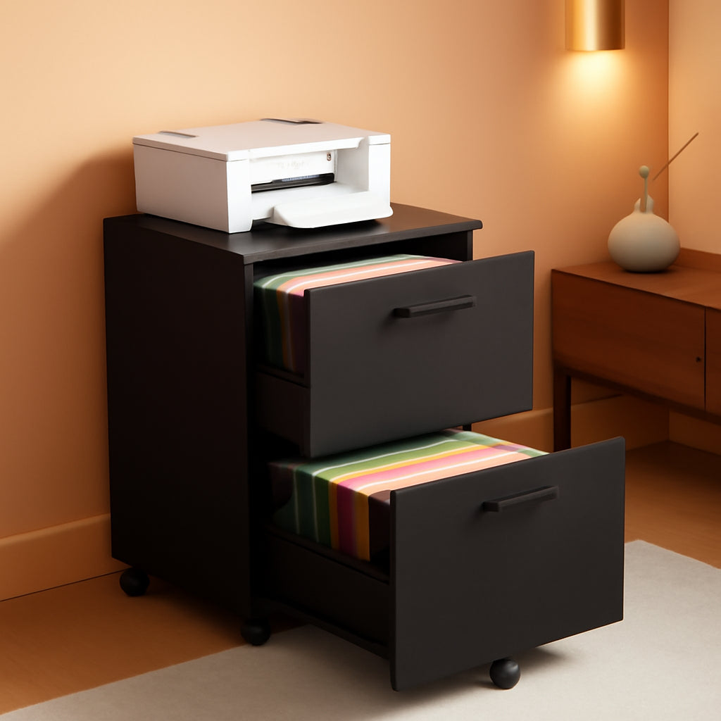 2-Drawer File Cabinet Matte Black For Home Office And Printer Stand Fits A4 And Letter Files