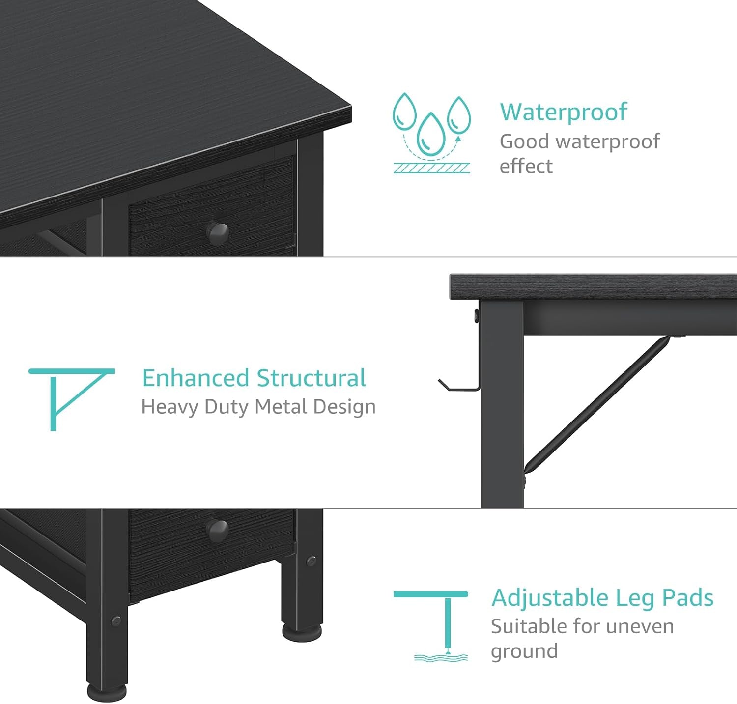 40 Inch Small Gaming Desk With Fabric Drawers Black