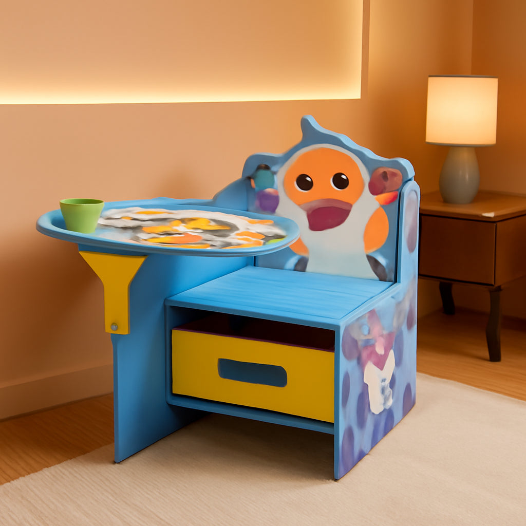 Baby Shark Kids Desk Chair With Storage Bin For Learning