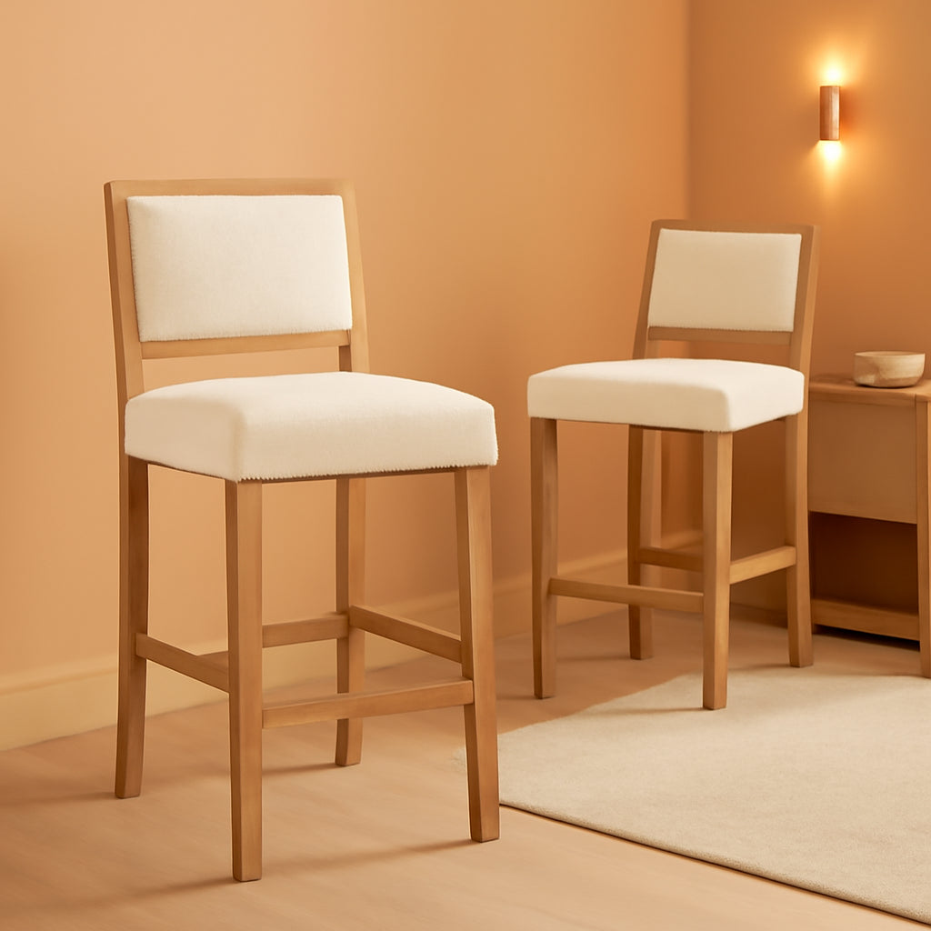 Beige Bar Stools Set Of 2 26 Inch Counter Height Backrest