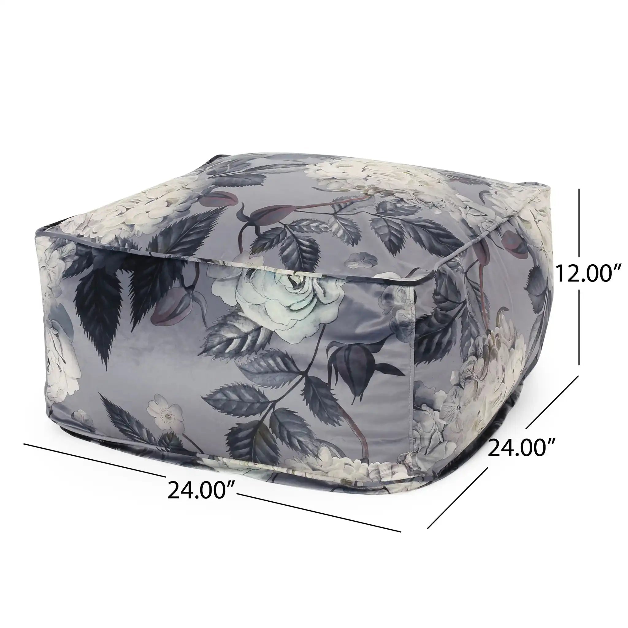 Hazel Large Square Pouf With Flower Print