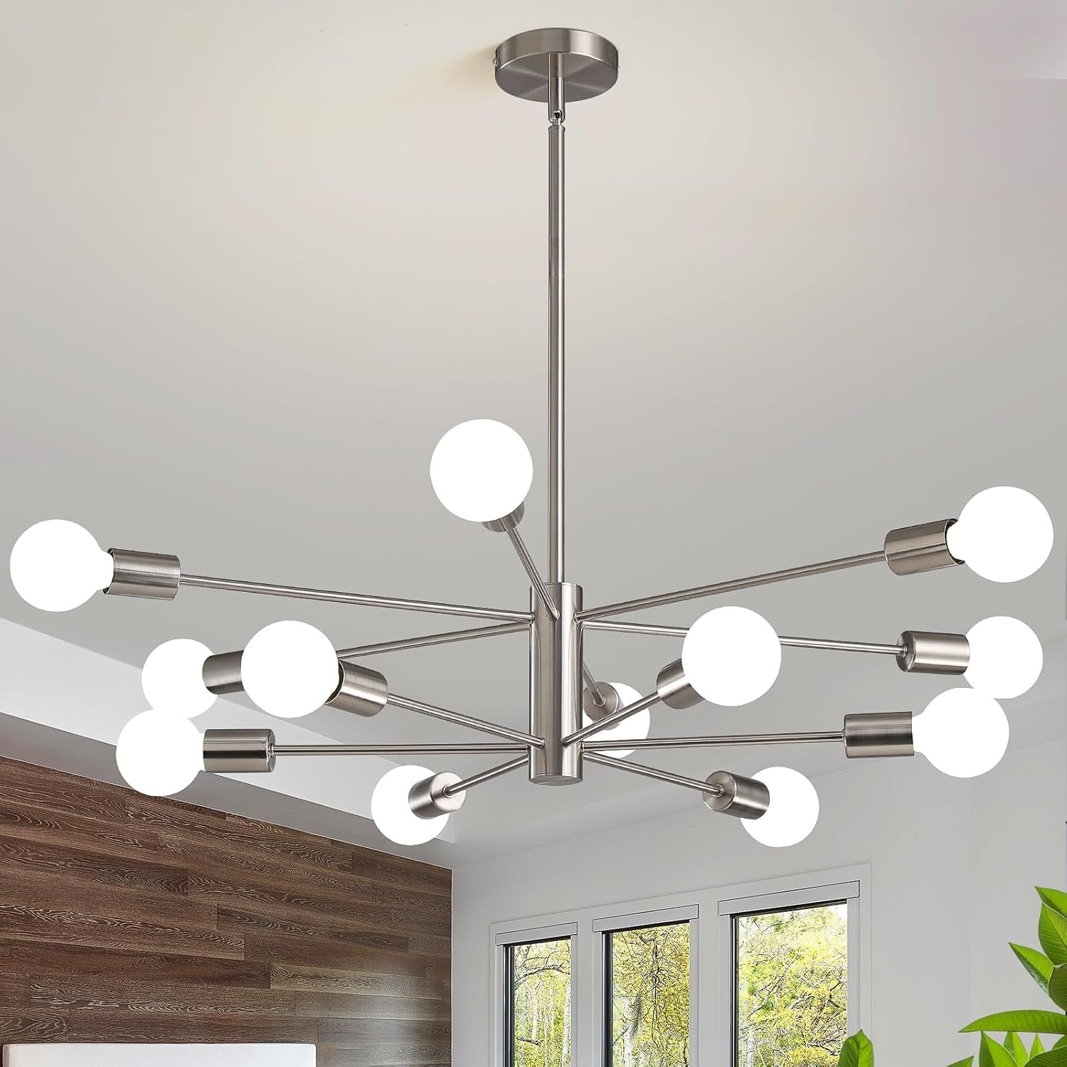Sputnik 12 Light Brushed Nickel Chandelier For Dining Room