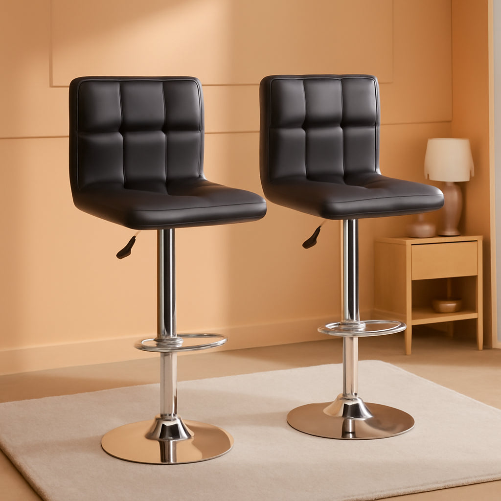 Counter Height Swivel Bar Stool Set Of 2 PU Leather Black