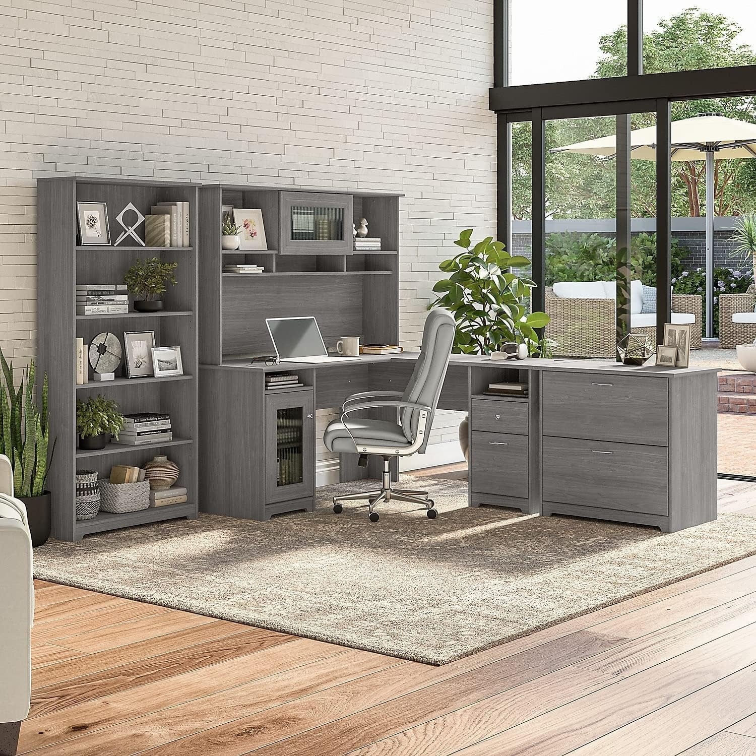 Bush Furniture Cabot Tall 5 Shelf Bookcase Modern Gray