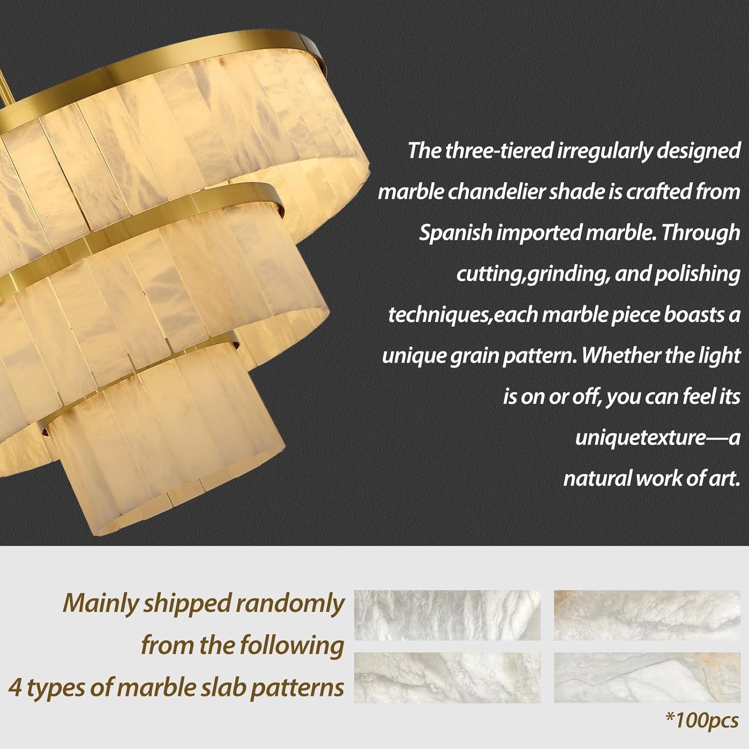 Alabaster 3 Tier Chandelier 34 Inch Gold Finish Fixture-1