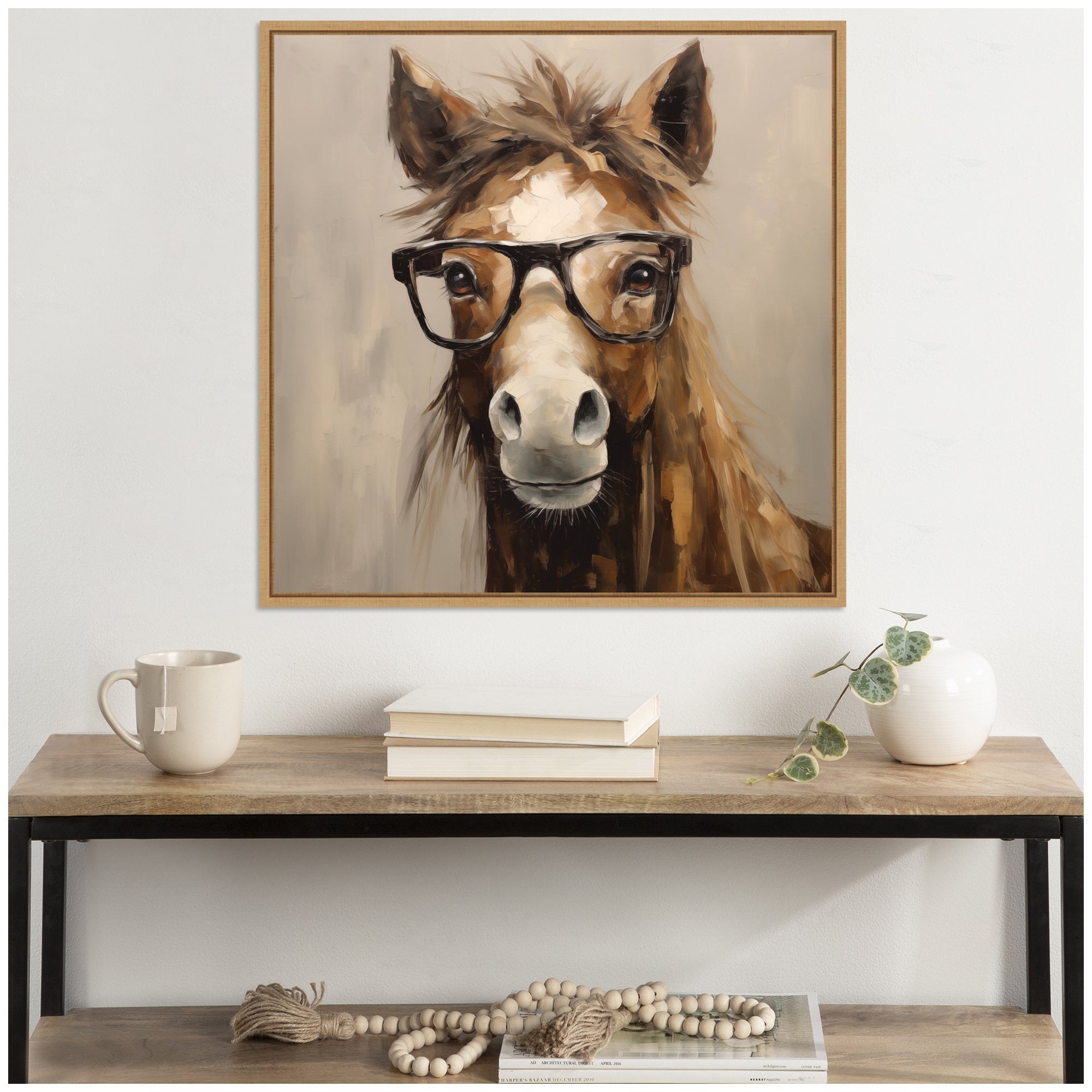 Sylvie Hay Those Are My Glasses Horse Framed Canvas by The Creative Bunch Studio
