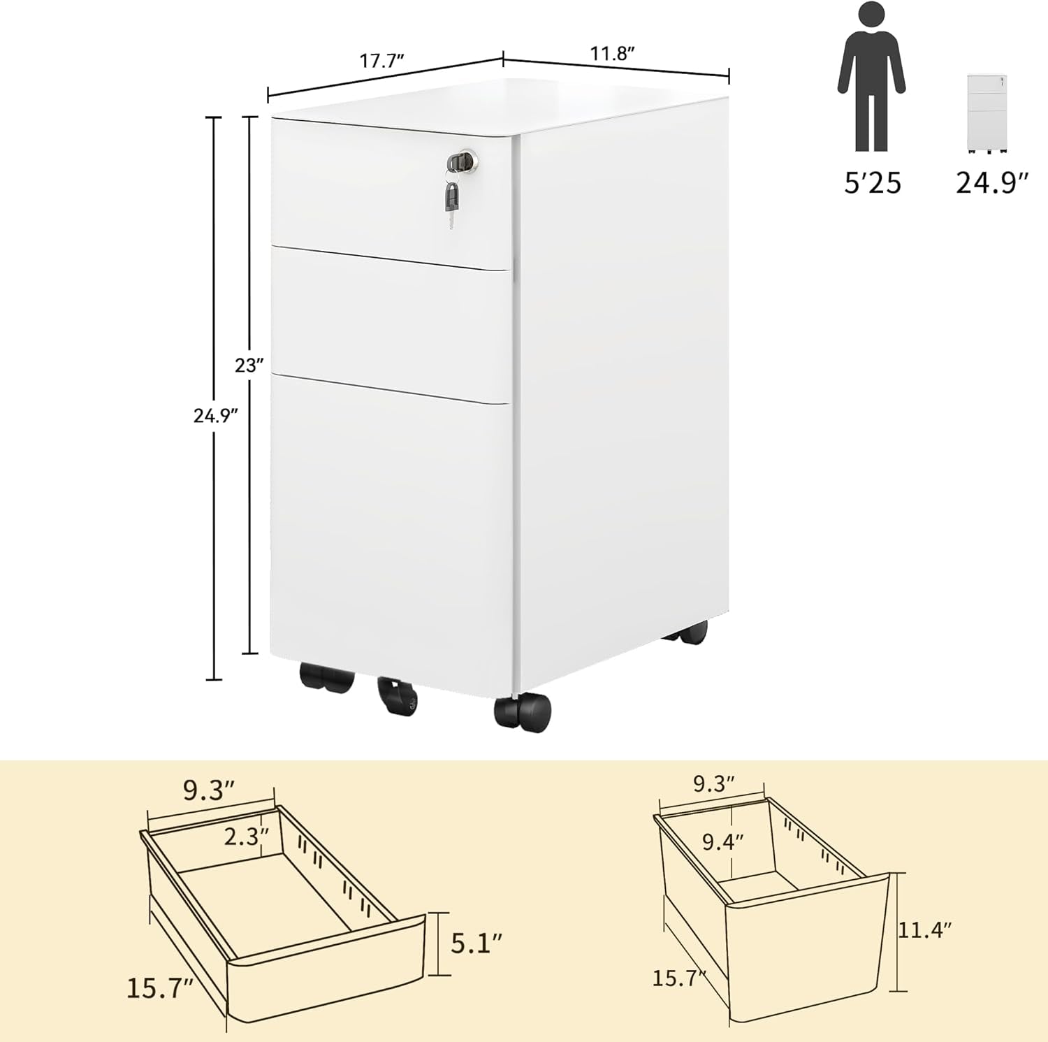 3 Drawer Vertical File Cabinet With Lockable Mobile Design White For A4 Letter Legal Documents