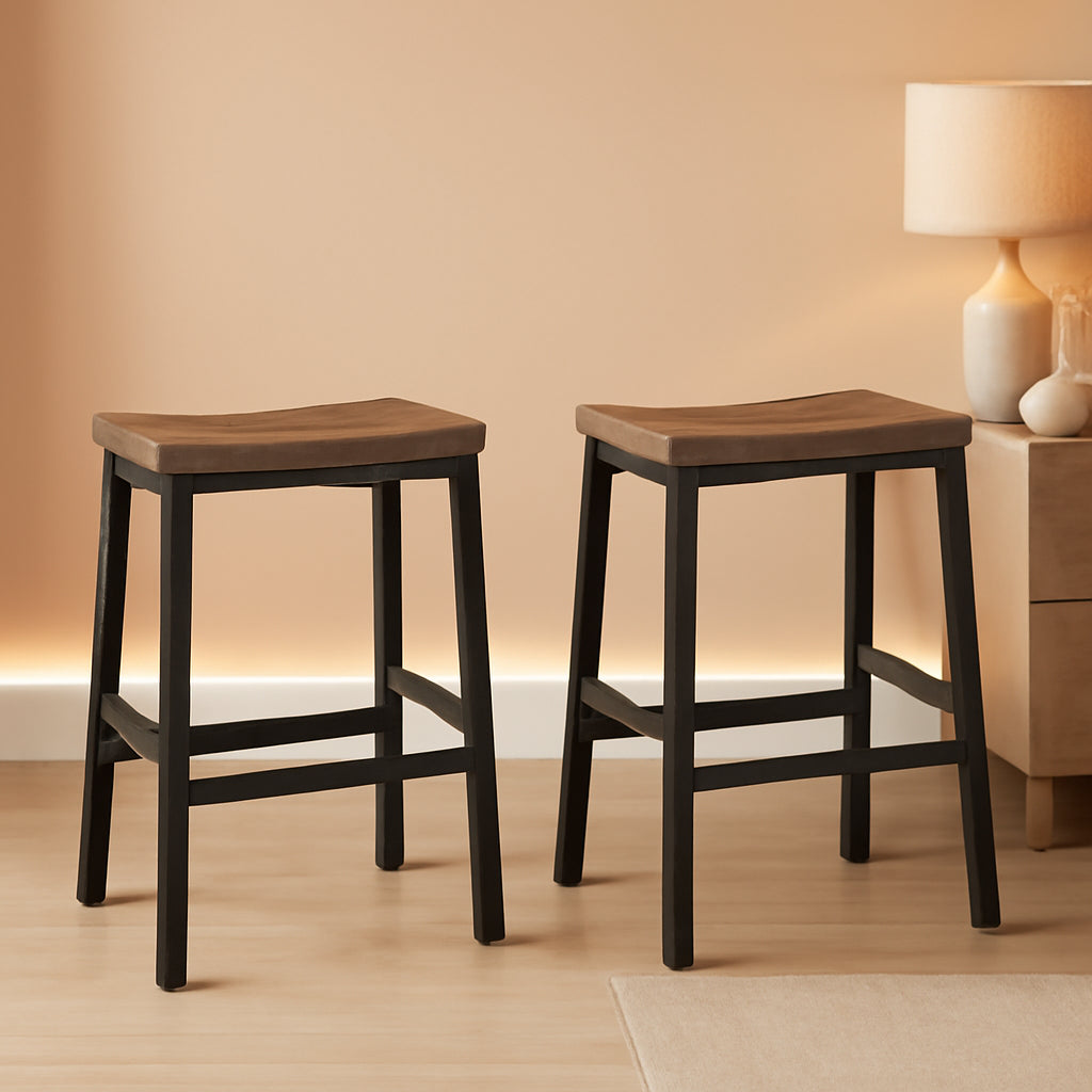Bar Stools Set Of 2 23.6in Rustic Brown Kitchen Counter