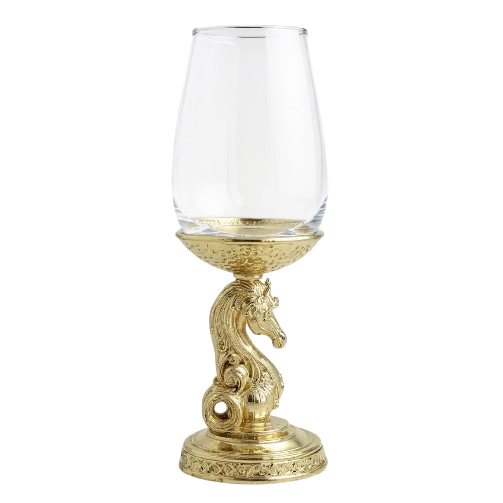 Set of 4 - Knight Wine Glasses | Chess Inspired Decorative Drinkware | Statement Barware | Antique, Gold or Silver Finish-0