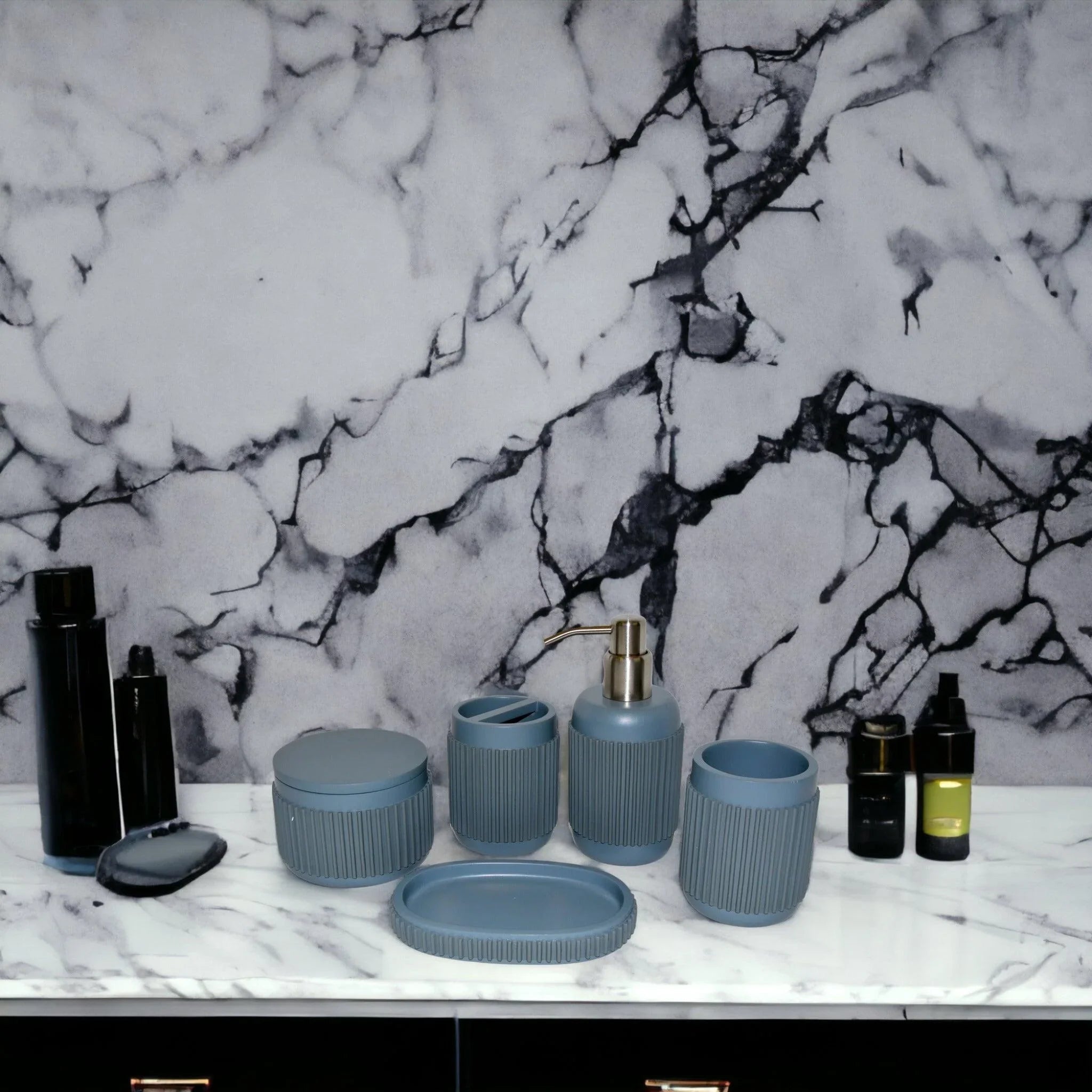 5 Piece Bathroom Set-Gray Ribbed Design
