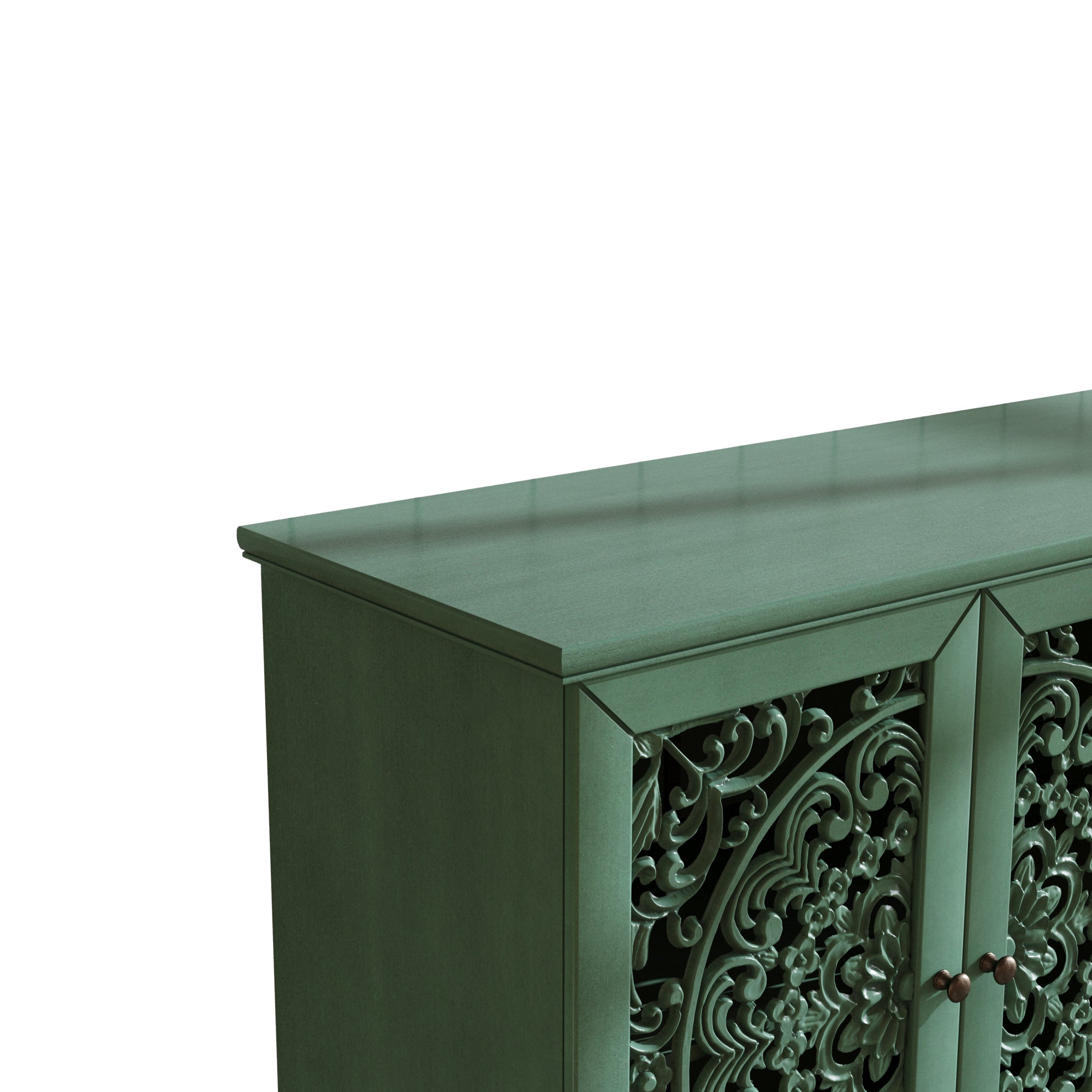 60' Antique Buffet Cabinet with Floral Carvings