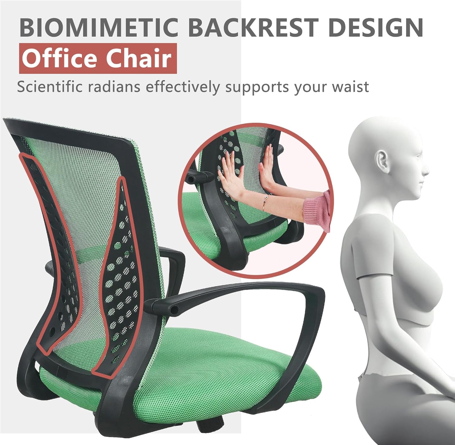 Green Ergonomic Mesh Office Gaming Chair With Lumbar Support