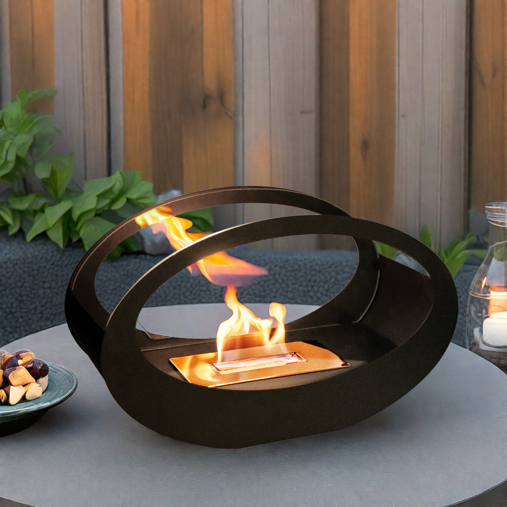 16x9.5 Inch Black Metal Tabletop Fireplace | Double Sided Oval Bio-Ethanol Fire Bowl for Indoor/Outdoor-2