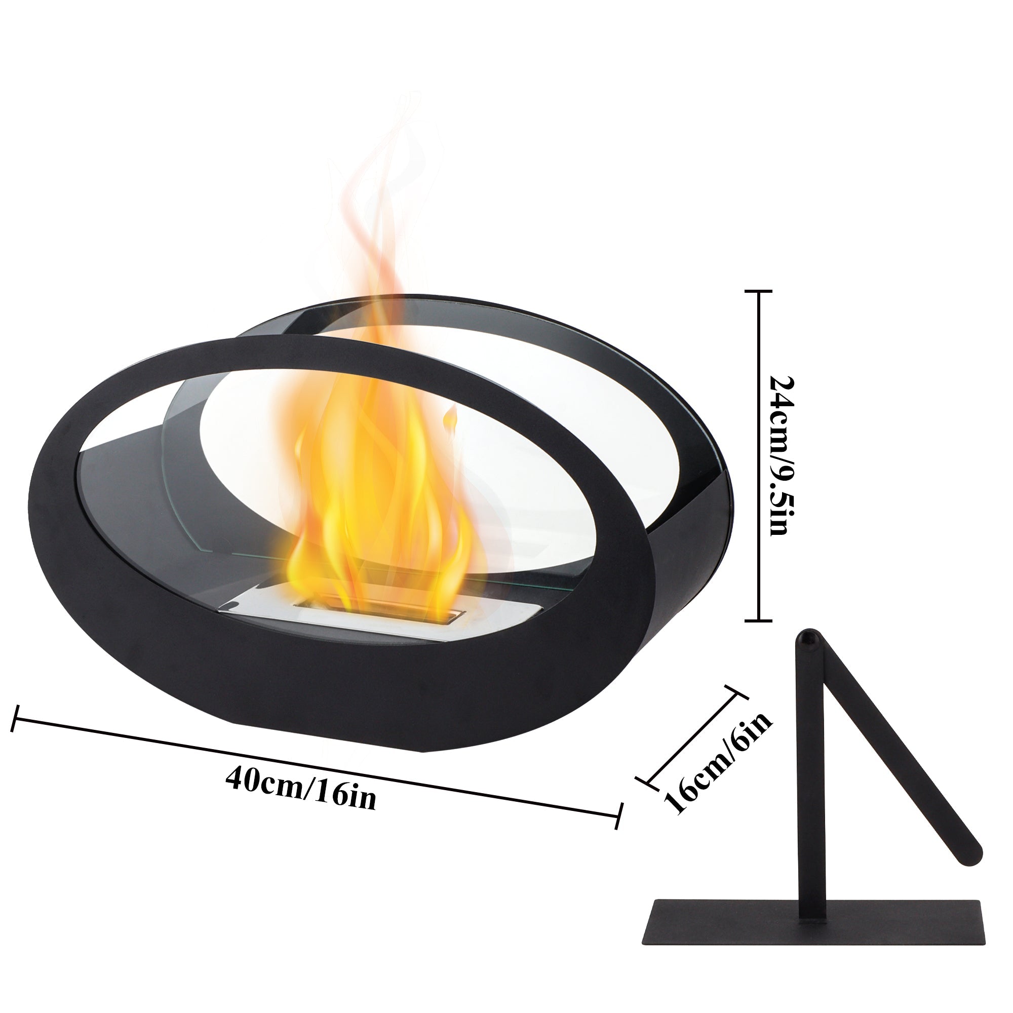 16x9.5 Inch Black Metal Tabletop Fireplace | Double Sided Oval Bio-Ethanol Fire Bowl for Indoor/Outdoor-1