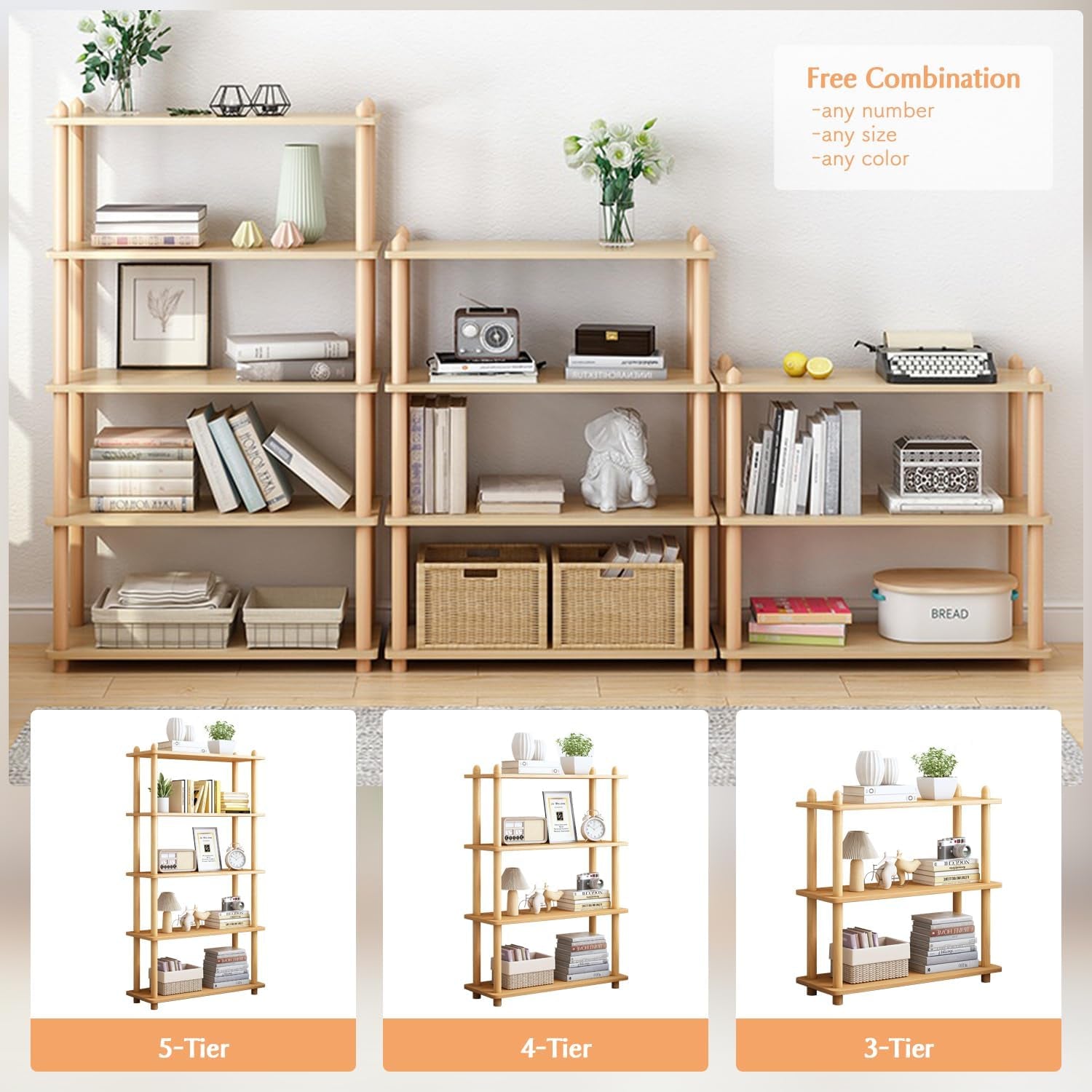 Three Tier White Bookcase Free Standing Display Rack