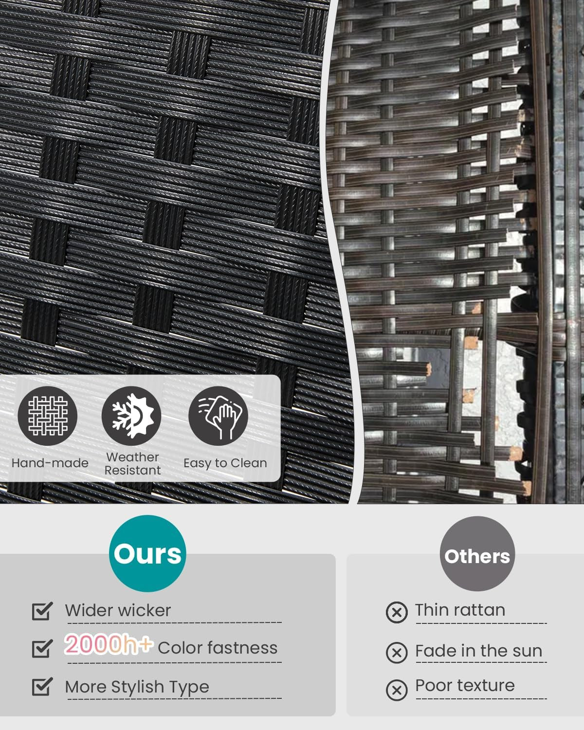 3 Piece Outdoor Patio Furniture Set Wicker Conversation Set With Glass Coffee Table