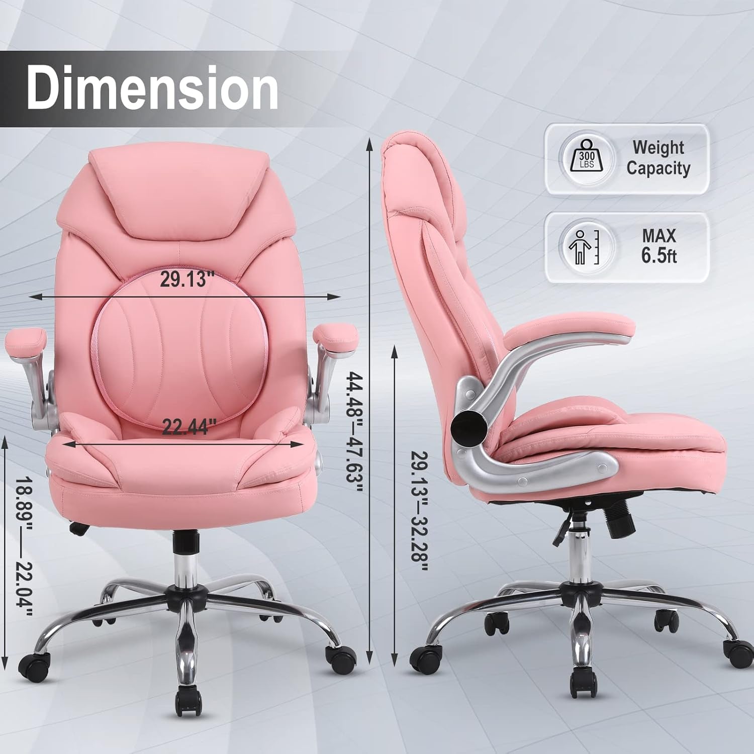 Pink Ergonomic Office Chair With Adjustable Lumbar Support