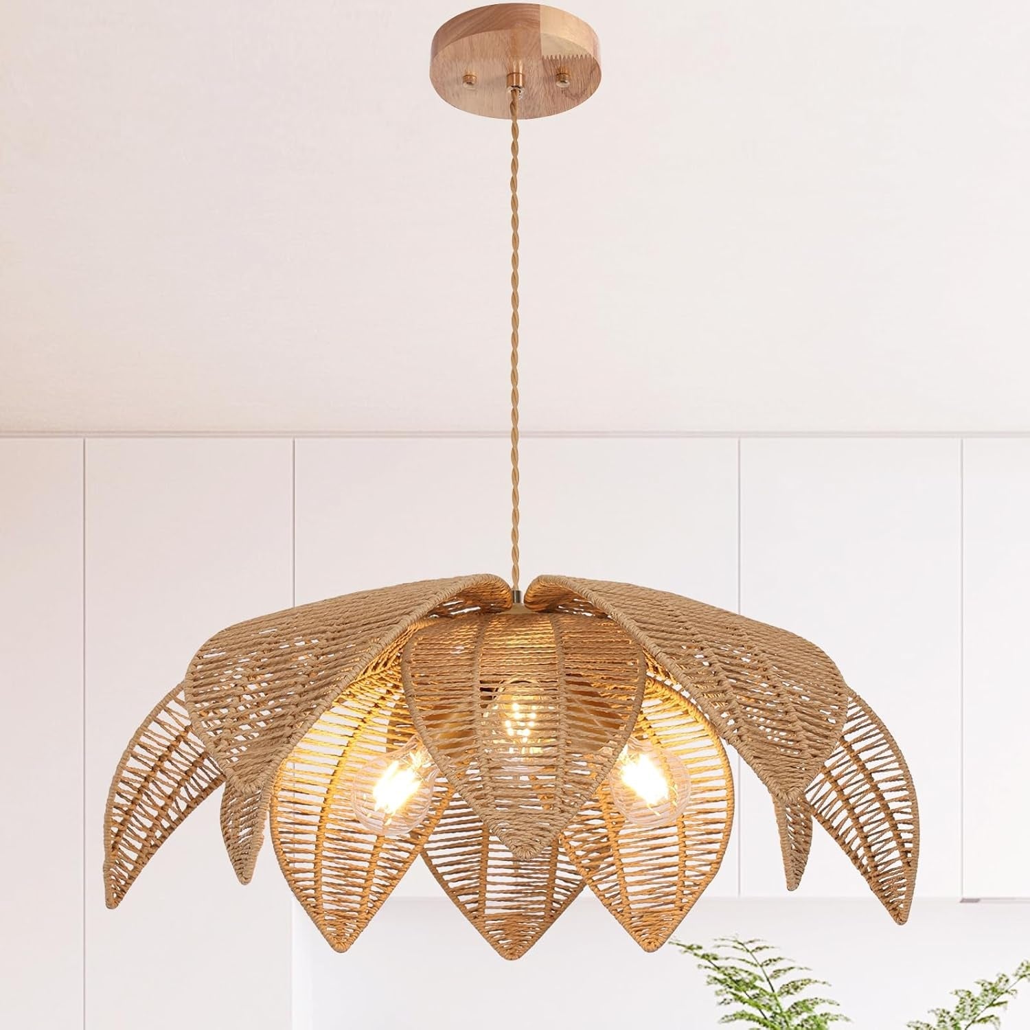 Handwoven Rattan Chandelier Three Light Pendant 24in-0