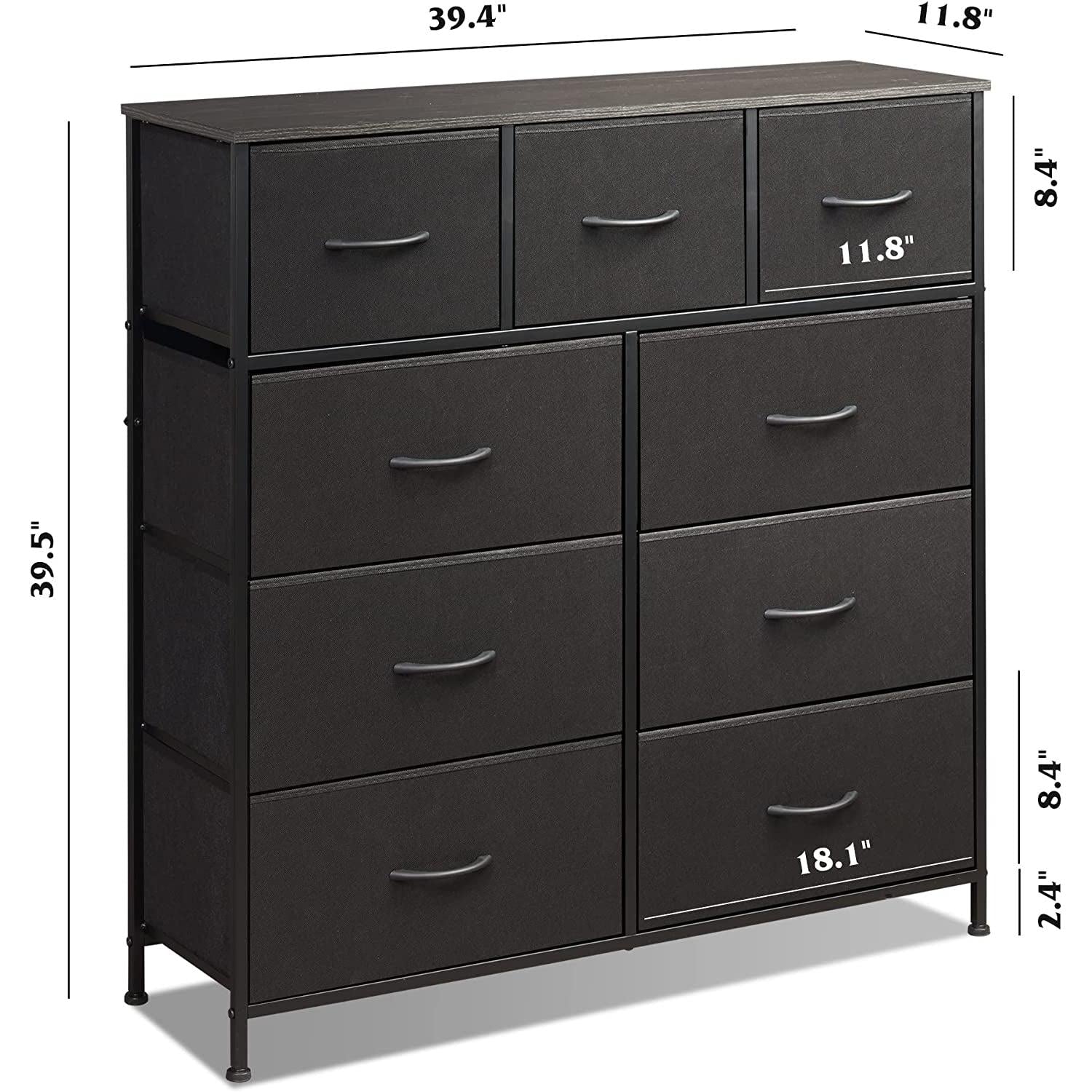 Fabric Storage Tower 9 Drawer Unit Charcoal Black Bedroom