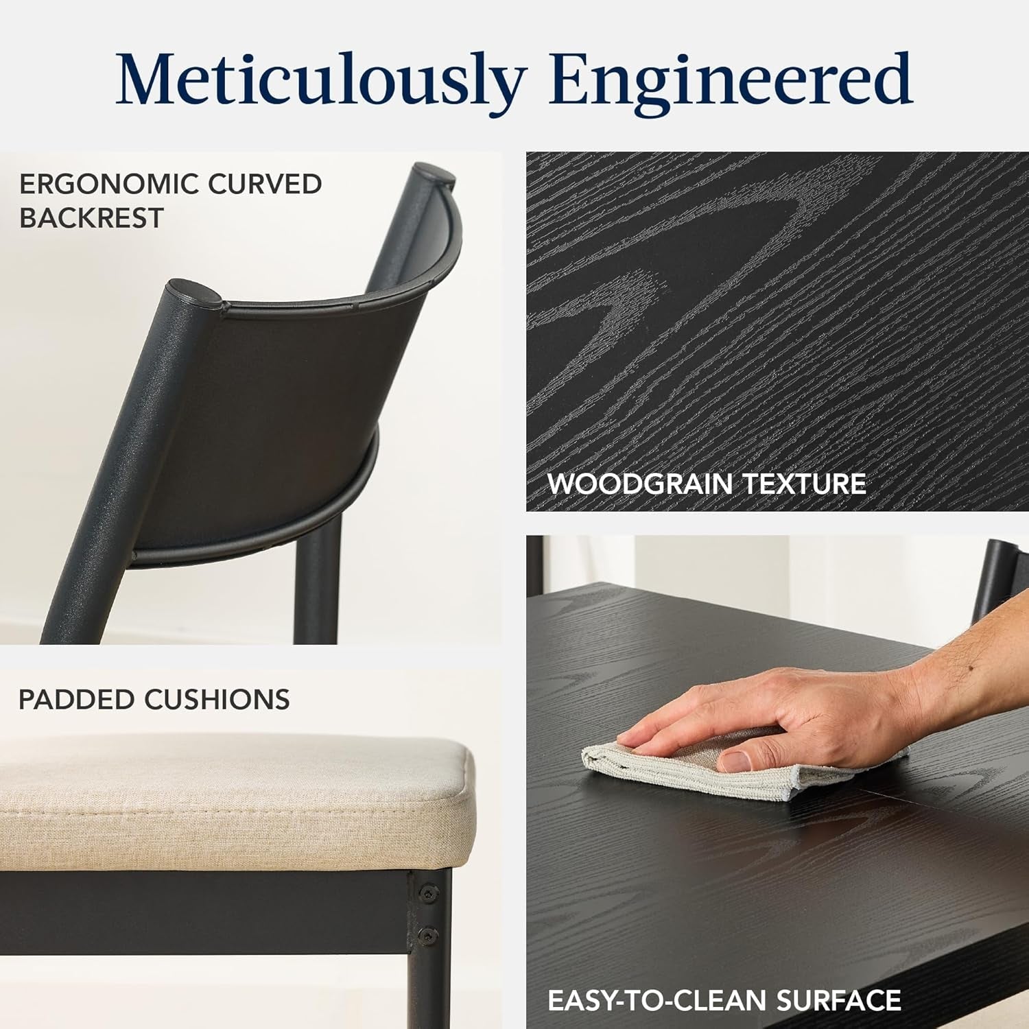 Six Seat Contemporary Dining Set Black Upholstered