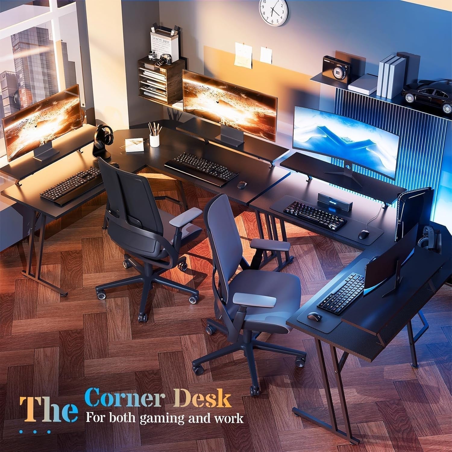 51 Inch L Shaped Gaming Desk With Monitor Stand For Home Office