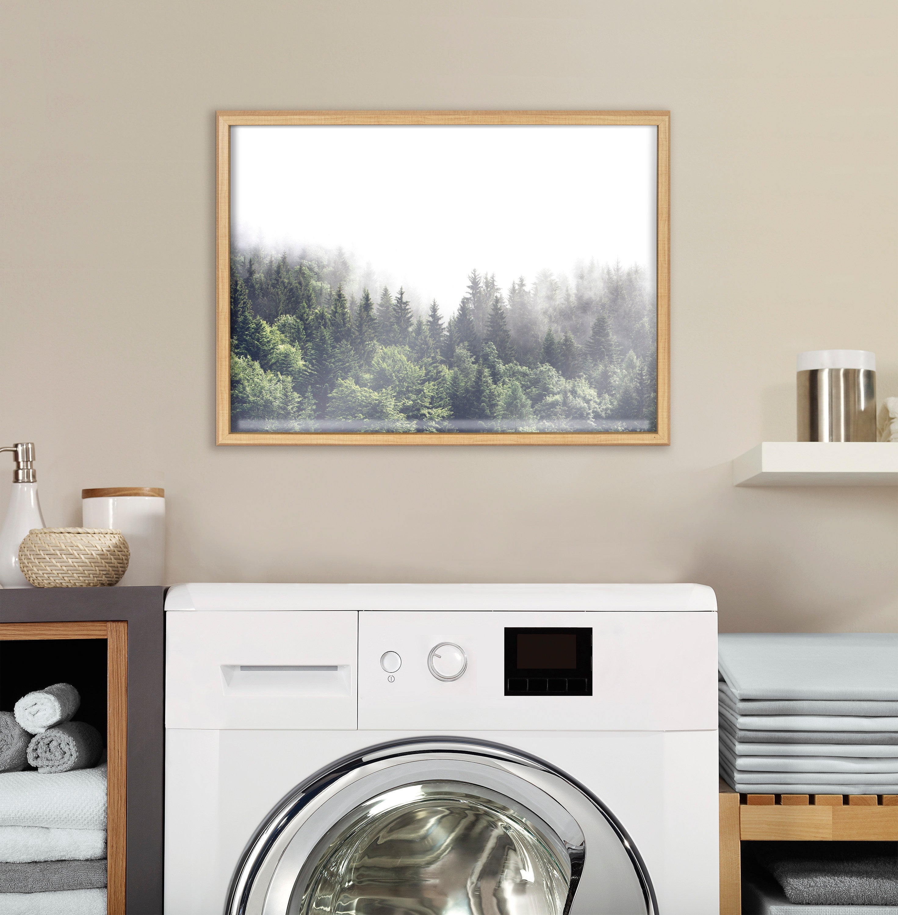 Blake Lush Green Forest on a Foggy Day Framed Printed Glass by The Creative Bunch Studio