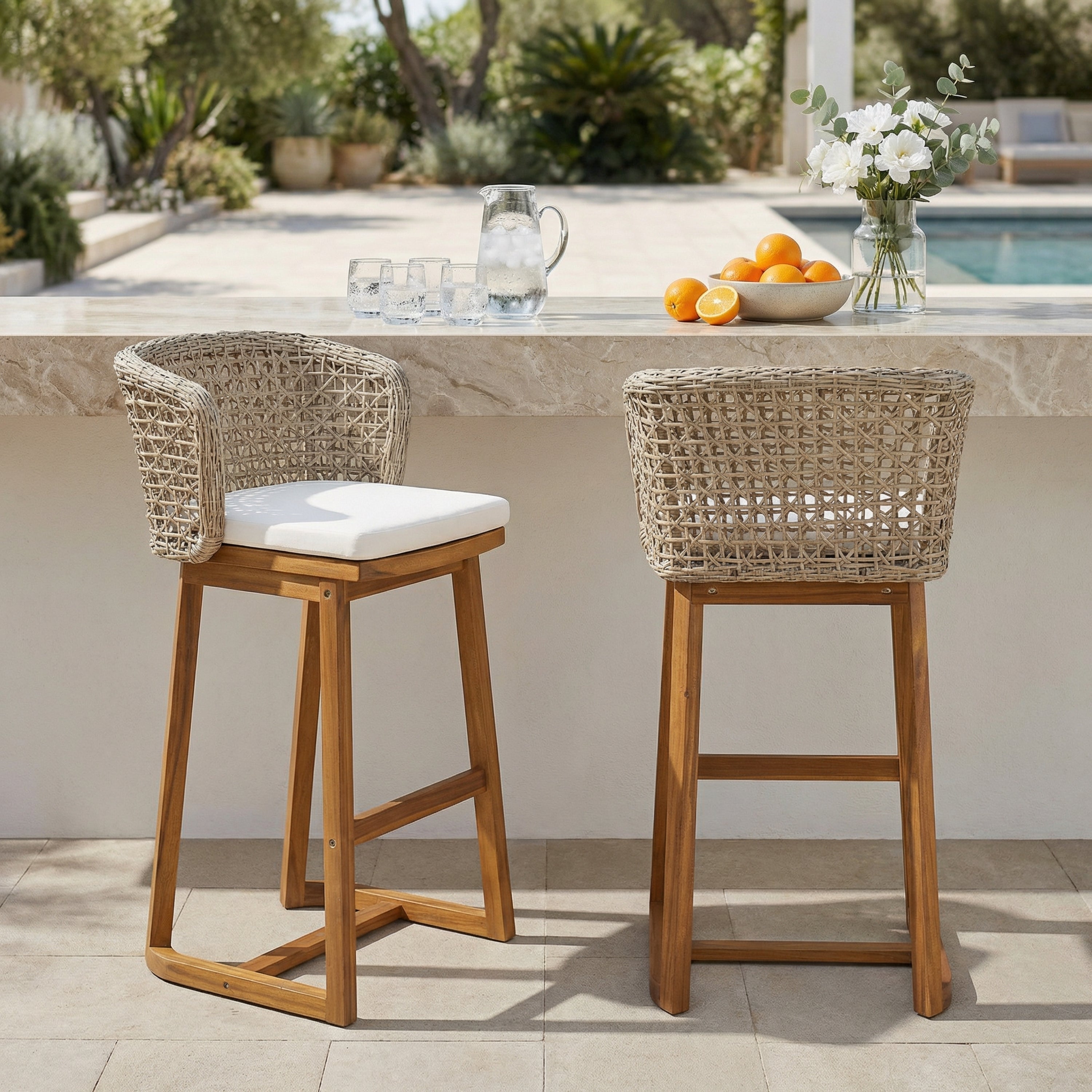 Outdoor Acacia Wood Bar Stools (Set of 2)