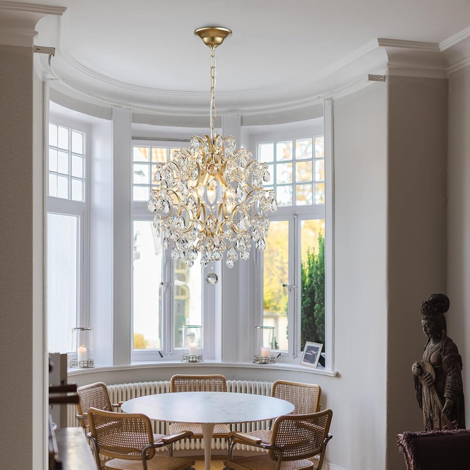 Gold Crystal Pendant Chandelier Raindrop Lighting Fixture-1