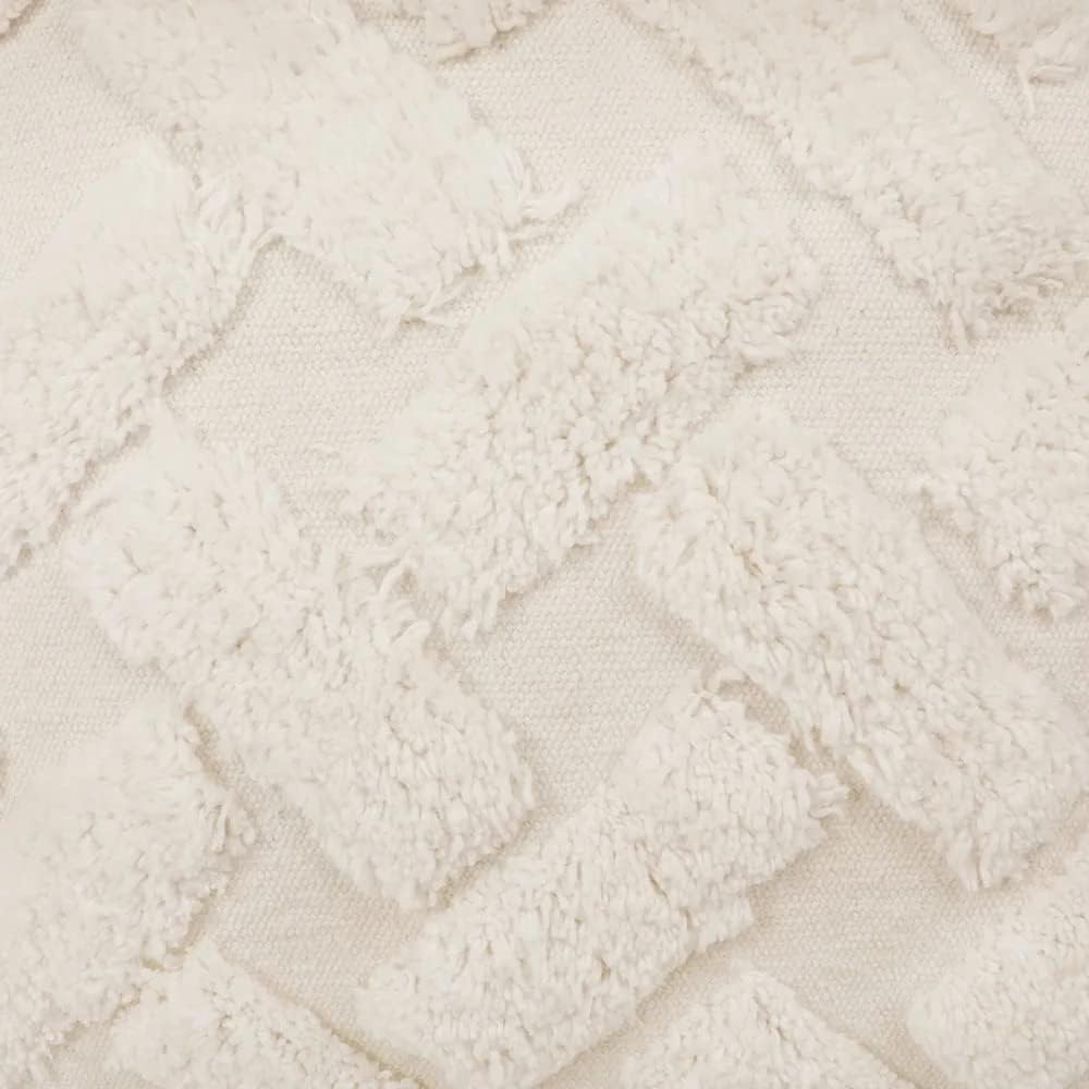 Handmade White Tufted Cotton Cushion Cover 16x16 inches (40x40 cm) - UK Organic Habitat-3
