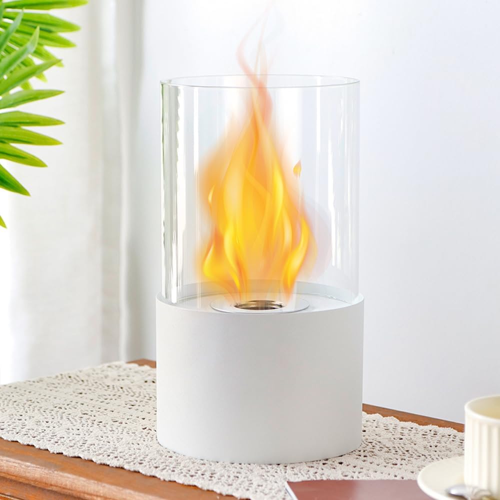 JHY DESIGN Tabletop Fire Bowl 29cm H – Bio Ethanol, Ventless, Cylindrical Glass, Indoor/Outdoor-1