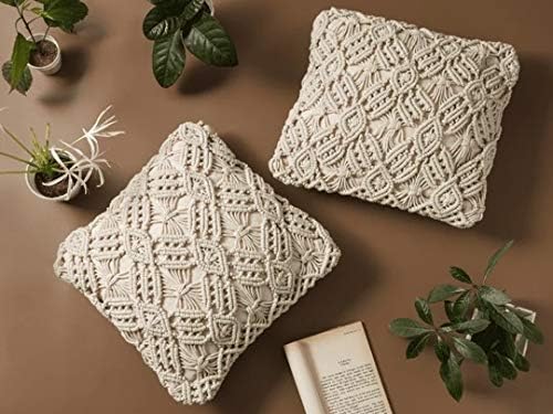 Handmade Macrame Cushion Cover Organic Cotton Boho Pillow 40x40cm-0