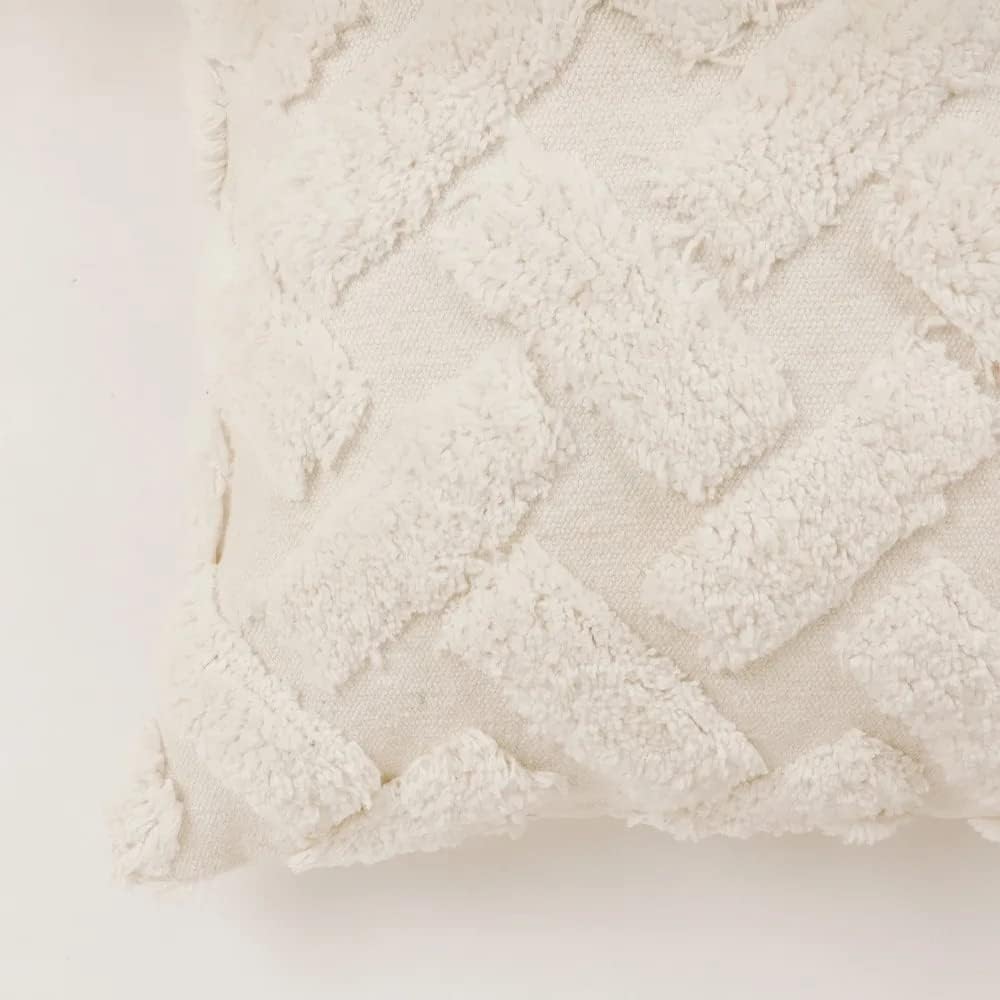 Handmade White Tufted Cotton Cushion Cover 16x16 inches (40x40 cm) - UK Organic Habitat-2