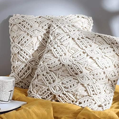 Handmade Macrame Cushion Cover Organic Cotton Boho Pillow 40x40cm-1