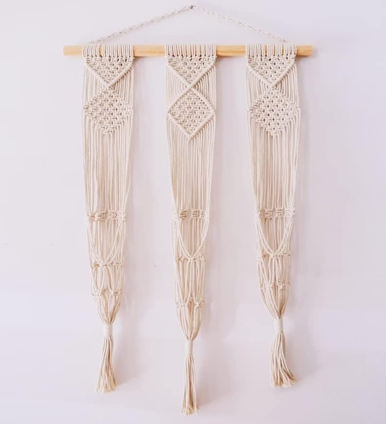 Triple Macrame Plant Hanger - Boho Hanging Wall Planter - Indoor Decor-3
