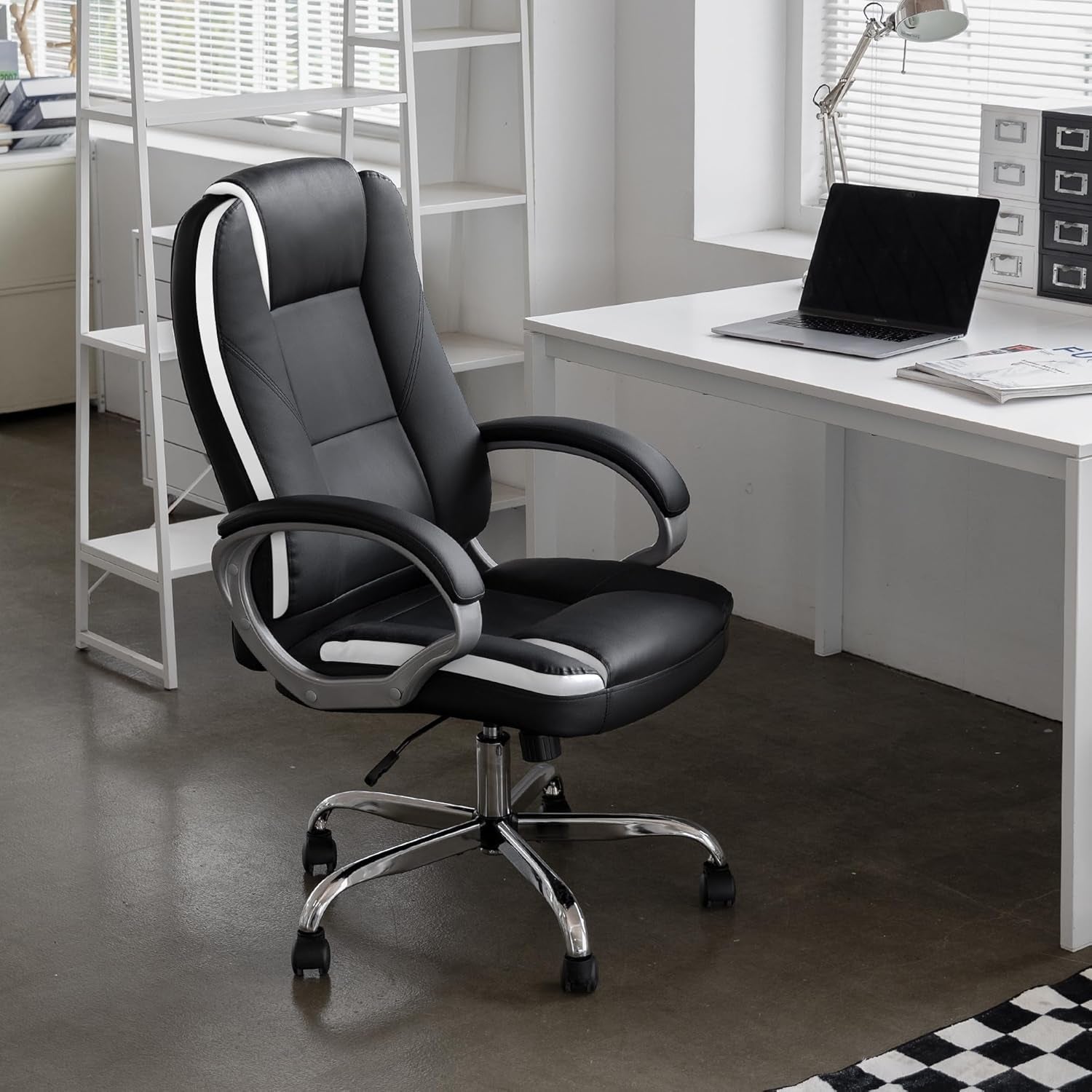 Ergonomic Black Leather Office Chair With Lumbar Support