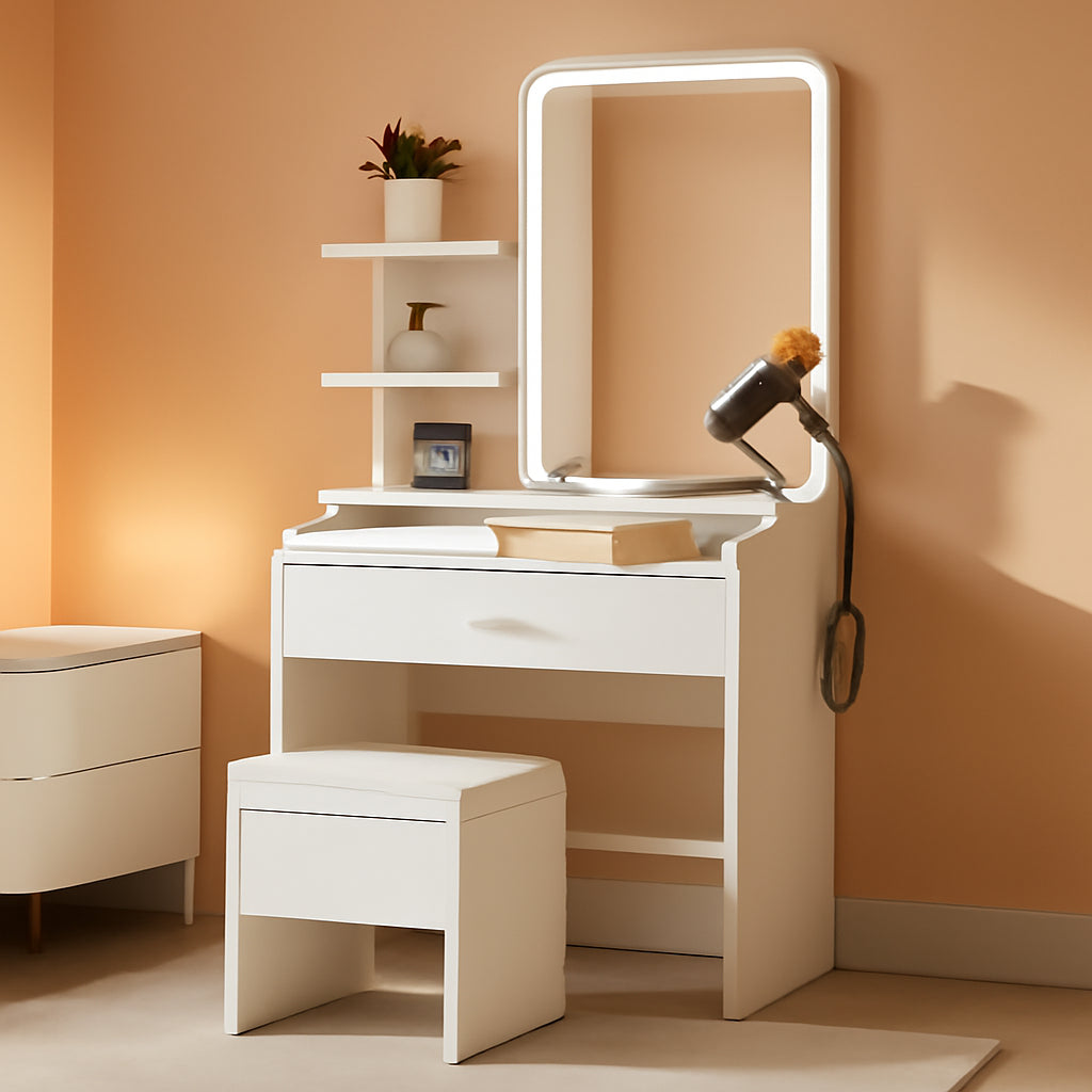 White Vanity Set With Lighted Mirror Modern Bedroom Desk