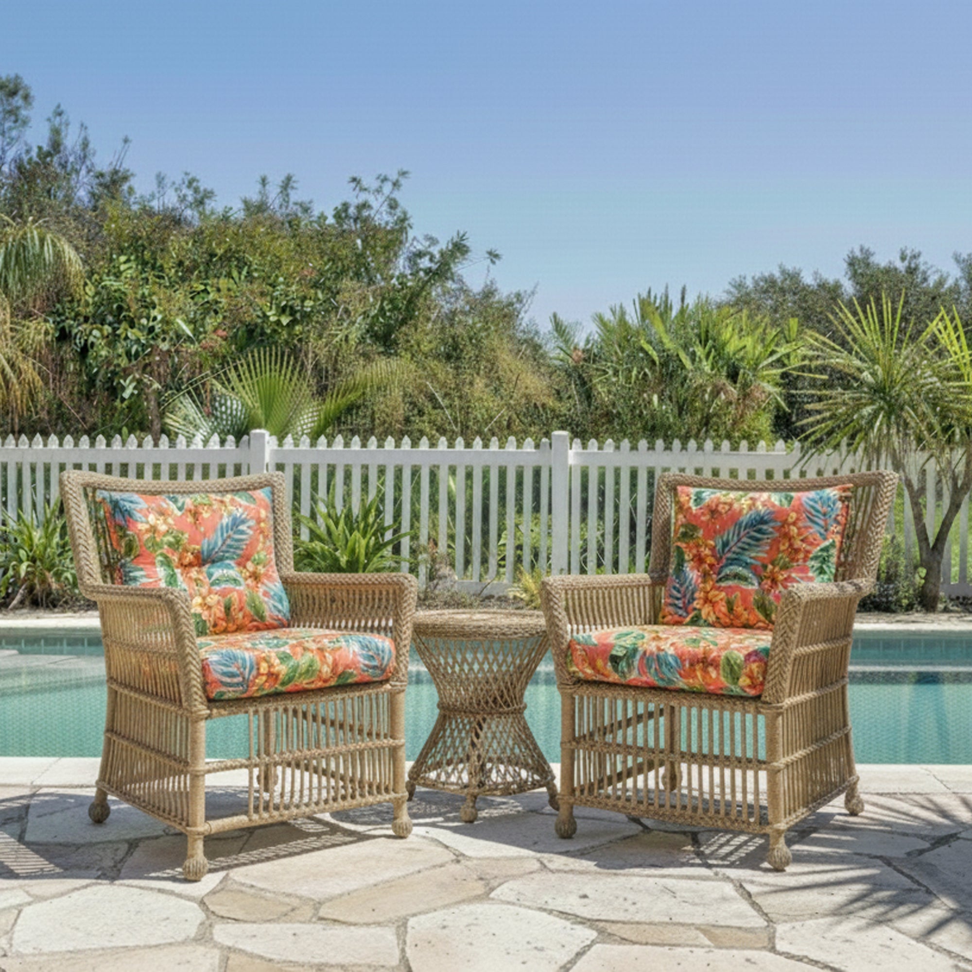 Outdoor Chair Cushions Set of 2, 19 x 19 x 4 Inch Tufted Seat Cushions with Ties