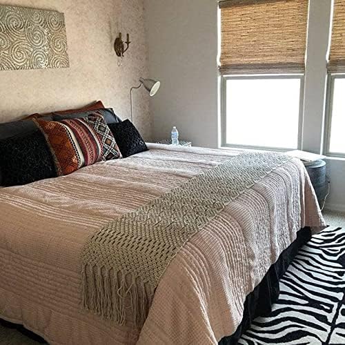 Handmade Cotton Macrame Table Runner | Natural Beige Diamond Pattern Boho Runner | 14x72" (36x183cm)-2