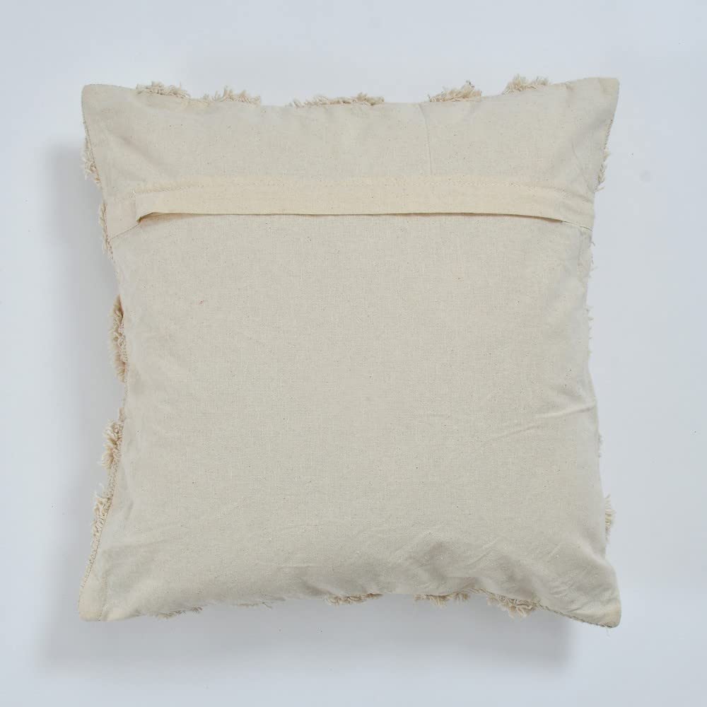 Boho Tufted Cushion Cover | 40x40cm | Cream | Textured Cotton | Handmade-3