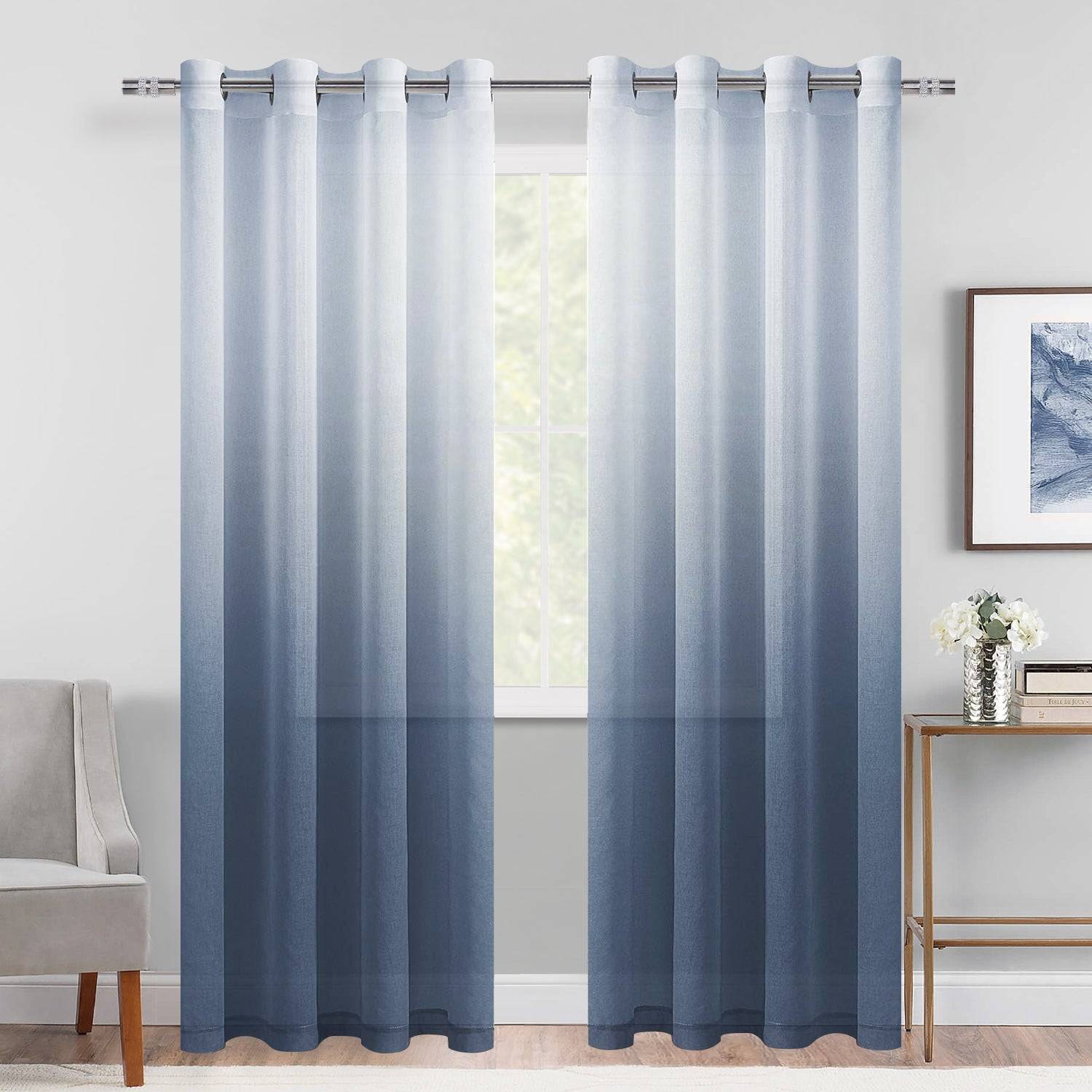 DWCN Faux Linen Ombre Sheer Curtains, Set of 2 Panels-10