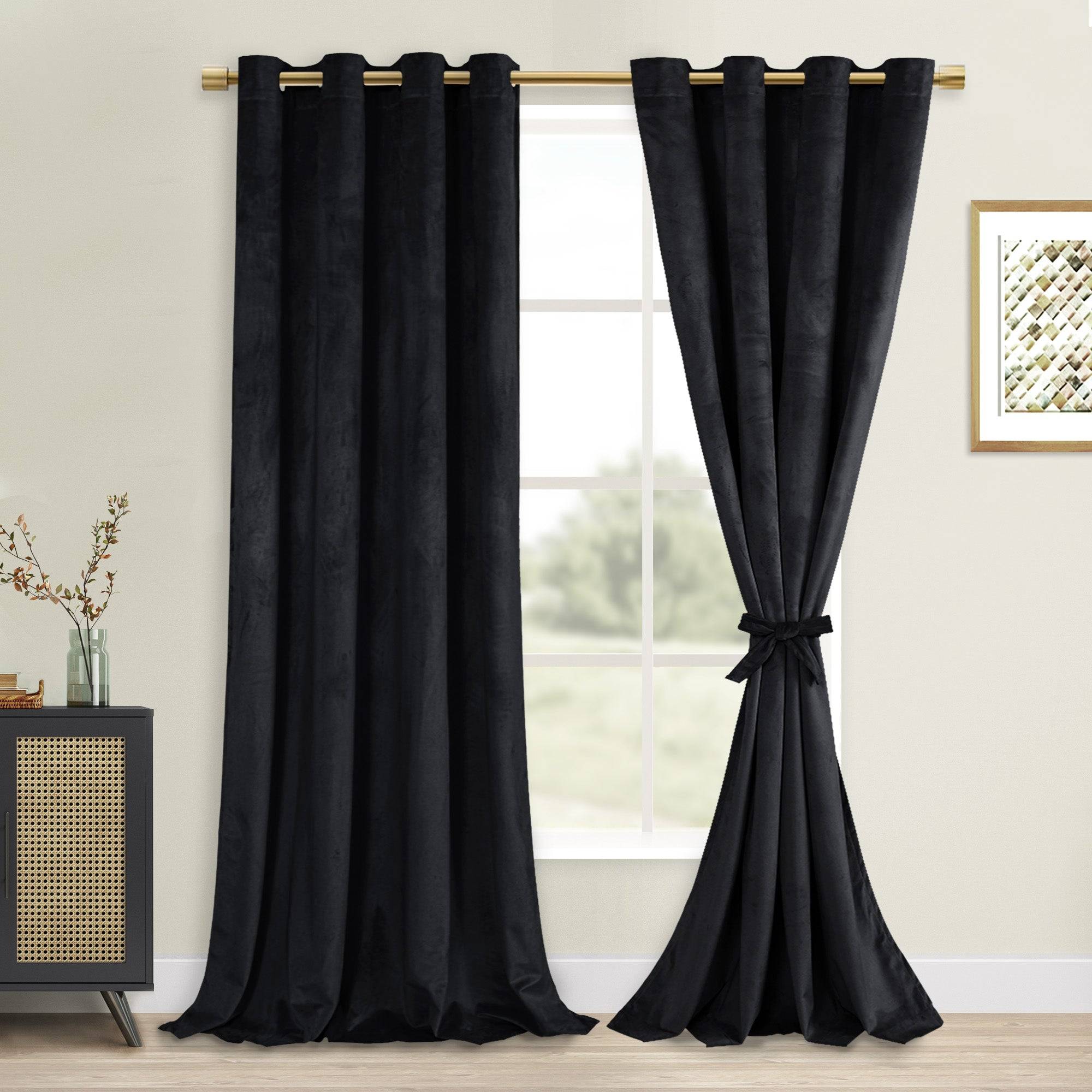 DWCN Velvet Blackout Curtains with Tiebacks, Set of 2 Panels-13