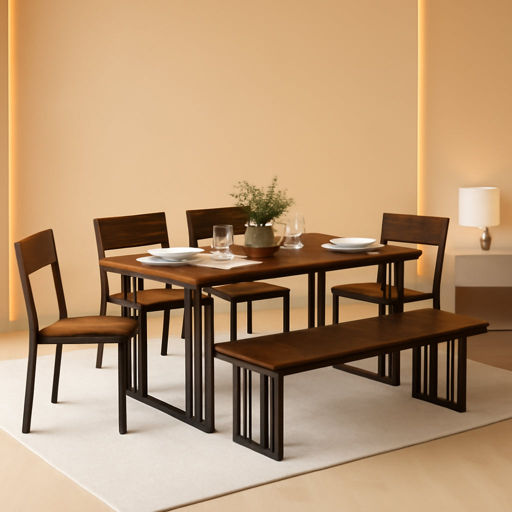 63 Inches Luxurious Farmhouse Dining Table Set Walnut