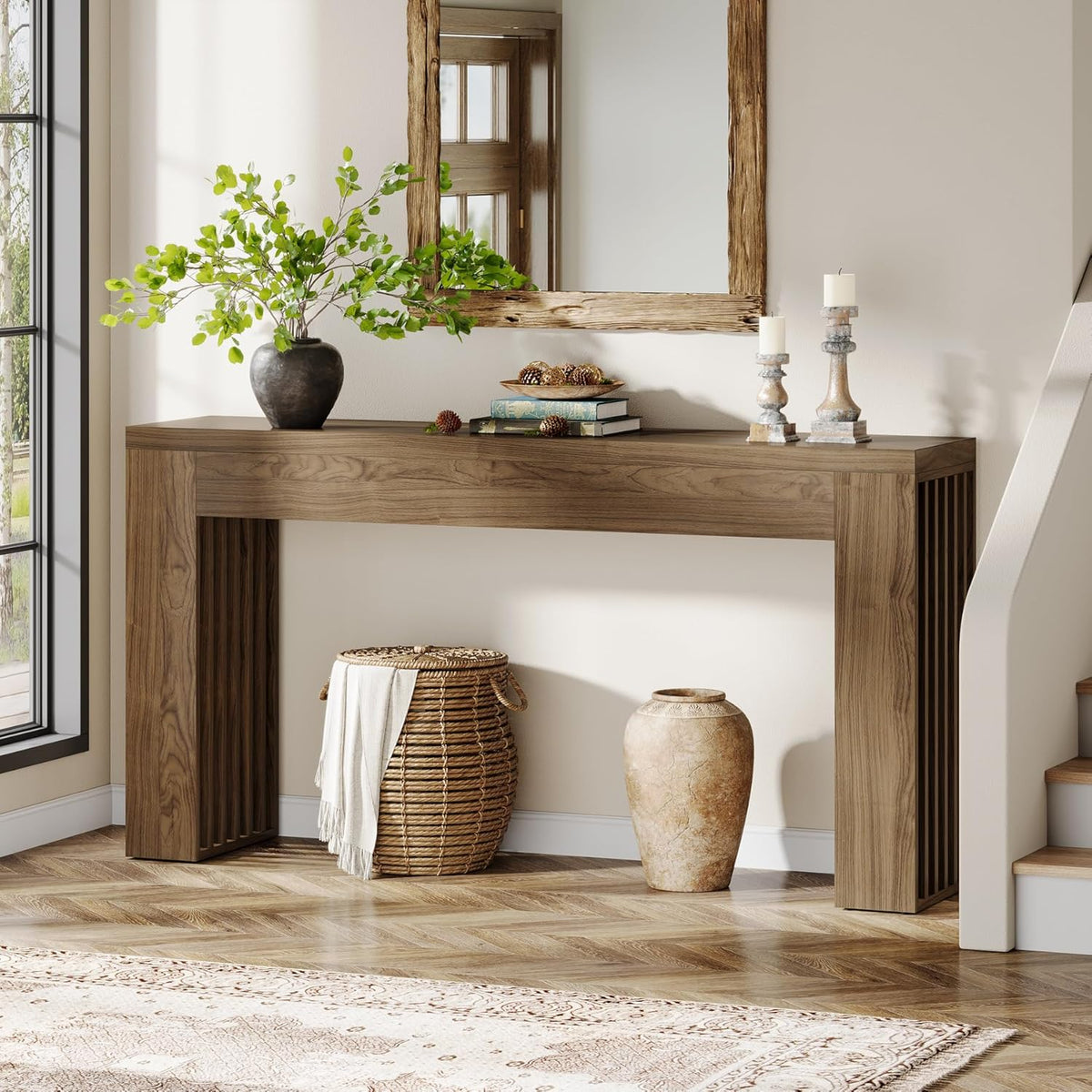 59" Farmhouse Console Table with Vertical Slat Legs