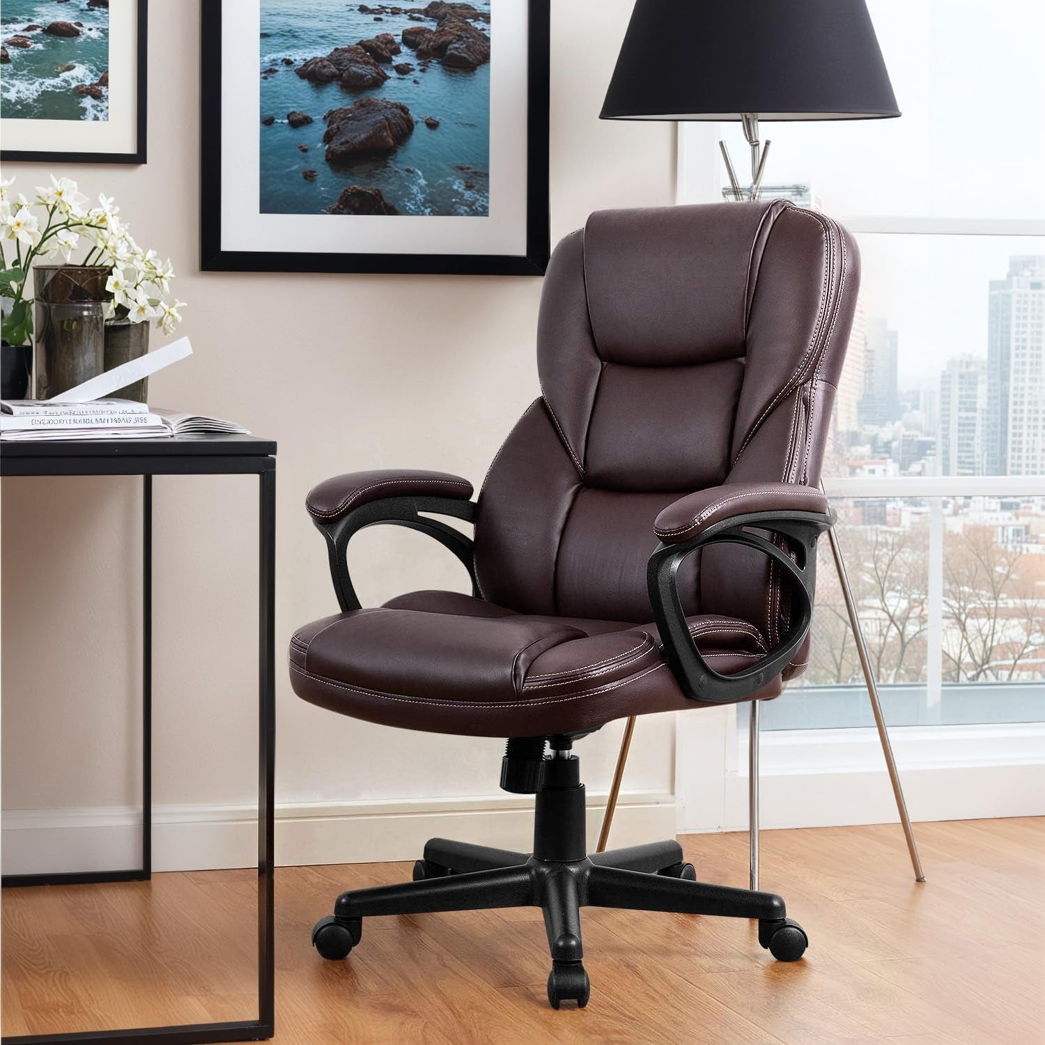 Executive Office Chair With Lumbar Support Brown PU Leather