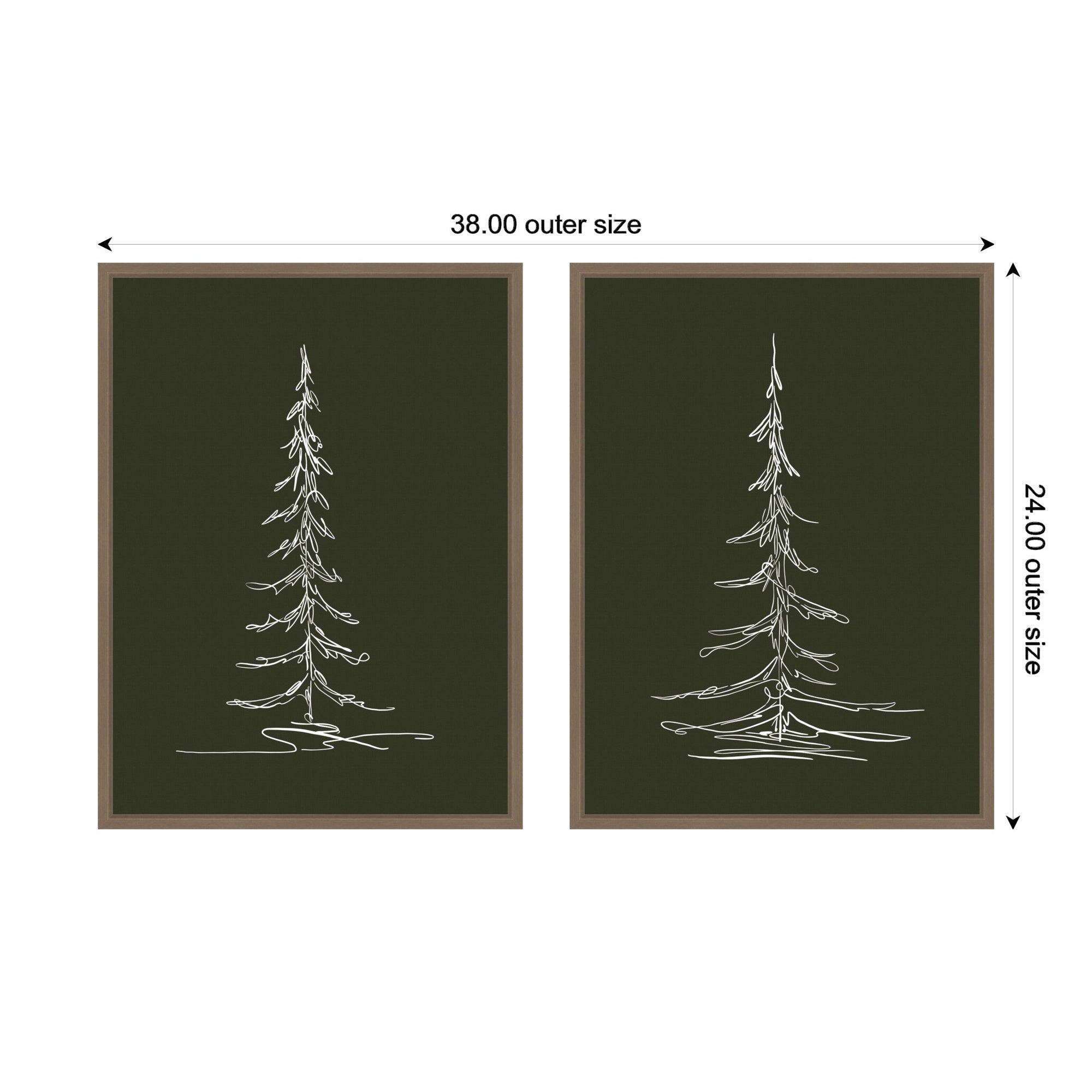 Sylvie Minimalist Evergreen Trees Sketch - 2 Piece Framed Canvas Art Set by The Creative Bunch Studio