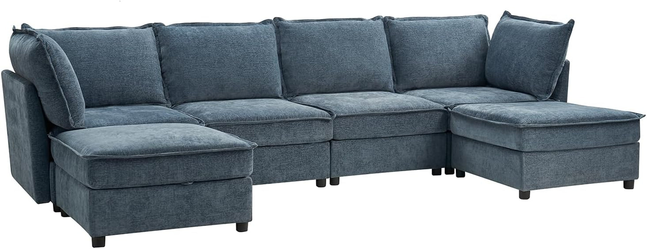 127 Inch Modular Sectional Sofa Blue Chenille U Shaped
